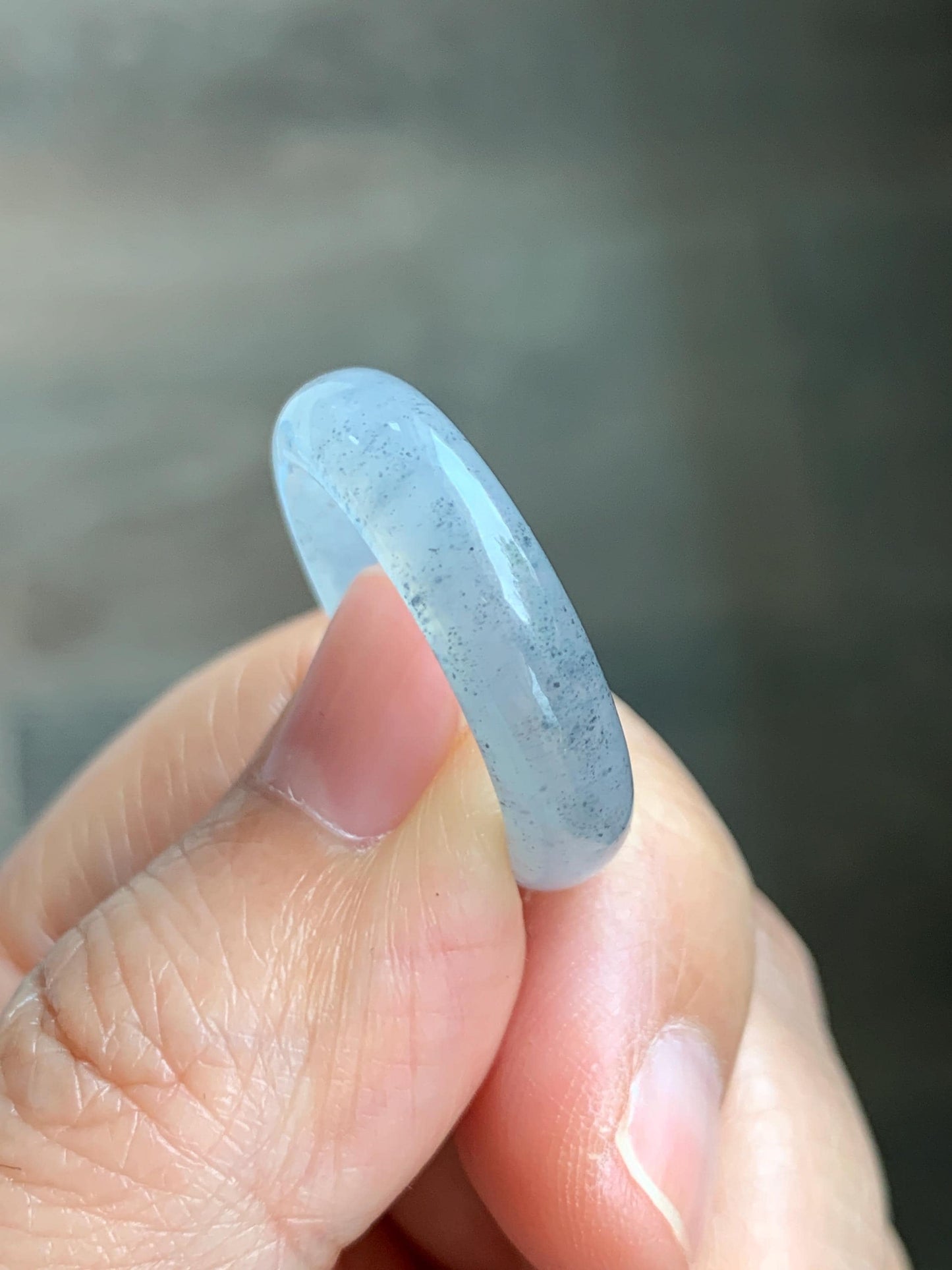 Certified Natural Grade A Icy Translucent Light Gray Wuji Jade Jadeite Jieyang Band Ring Comfort Fit Size 7.75 US 4.37g 天然冰胶起光淡乌鸡翡翠揭阳工戒圈 255