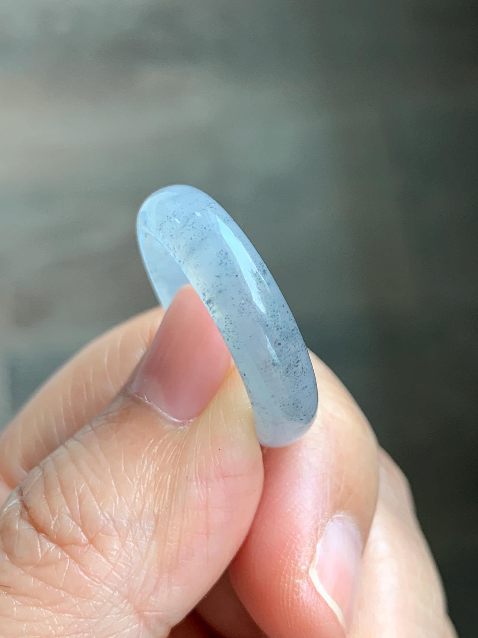 Certified Natural Grade A Icy Translucent Light Gray Wuji Jade Jadeite Jieyang Band Ring Comfort Fit Size 7.75 US 4.37g 天然冰胶起光淡乌鸡翡翠揭阳工戒圈 255