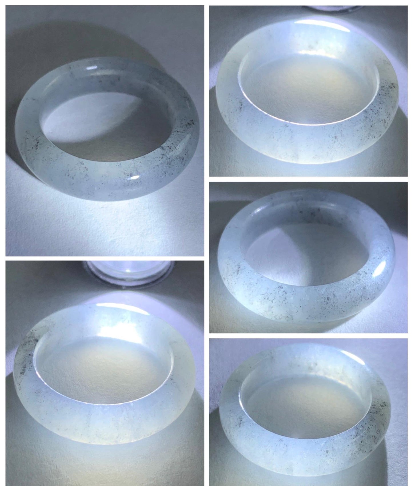 Certified Natural Grade A Icy Translucent Light Gray Wuji Jade Jadeite Jieyang Band Ring Comfort Fit Size 7.75 US 4.37g 天然冰胶起光淡乌鸡翡翠揭阳工戒圈 255