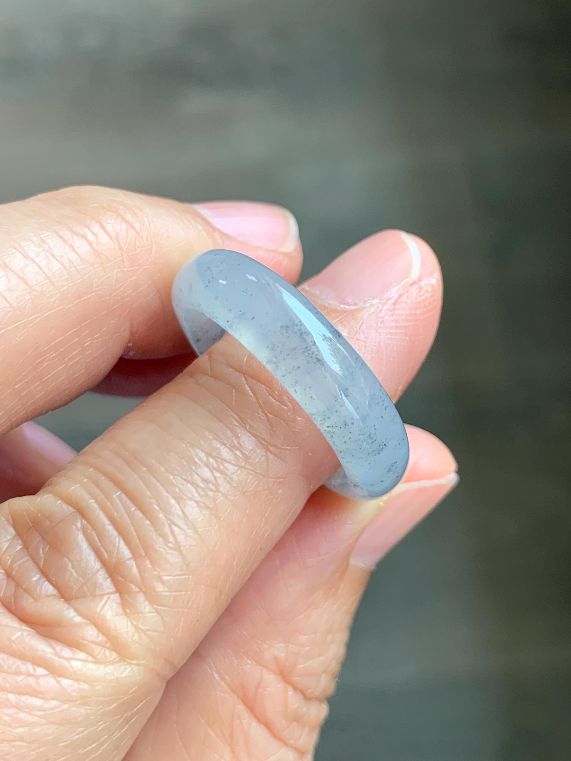 Certified Natural Grade A Icy Translucent Light Gray Wuji Jade Jadeite Jieyang Band Ring Comfort Fit Size 7.75 US 4.37g 天然冰胶起光淡乌鸡翡翠揭阳工戒圈 255