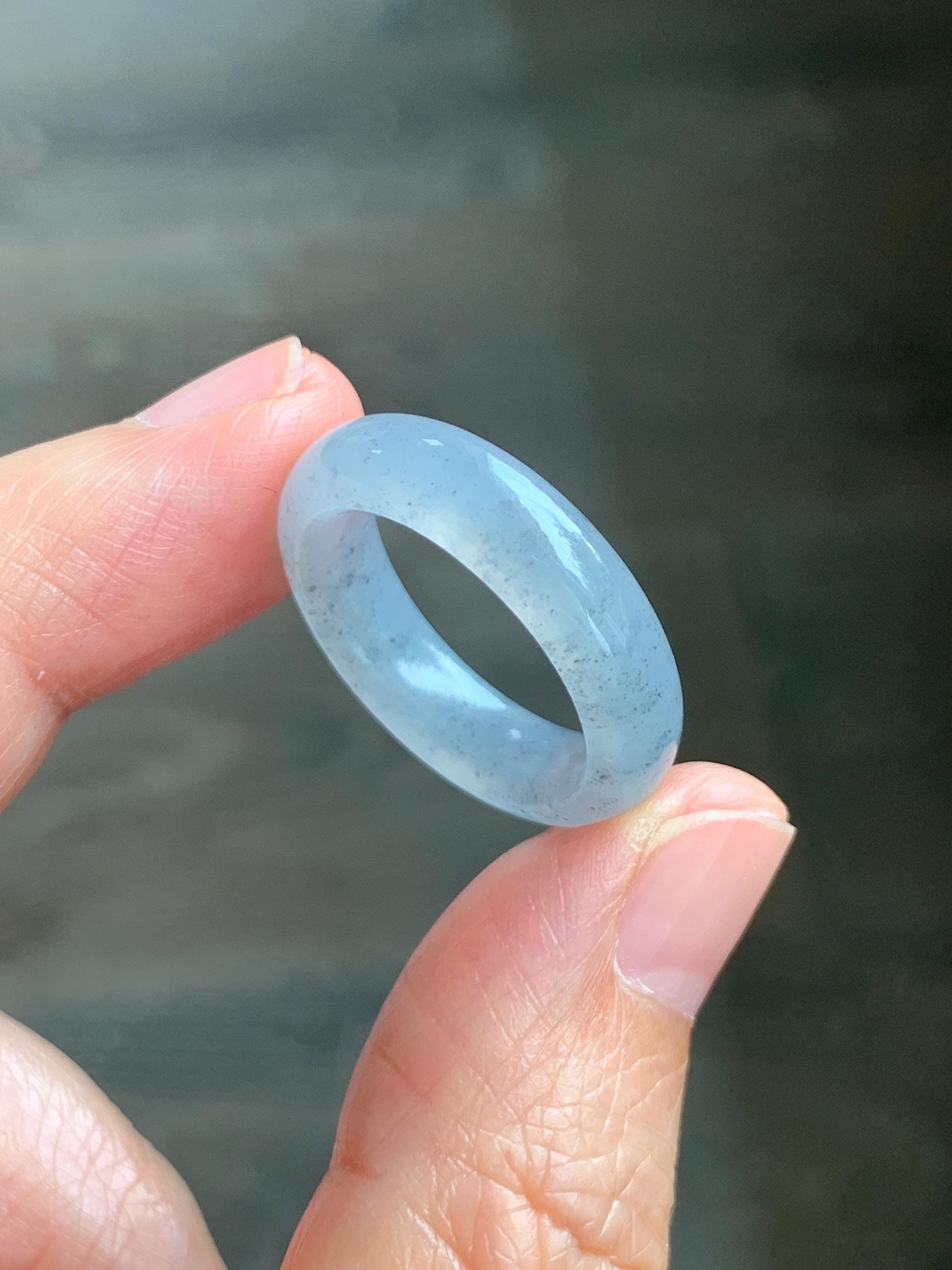 Certified Natural Grade A Icy Translucent Light Gray Wuji Jade Jadeite Jieyang Band Ring Comfort Fit Size 7.75 US 4.37g 天然冰胶起光淡乌鸡翡翠揭阳工戒圈 255