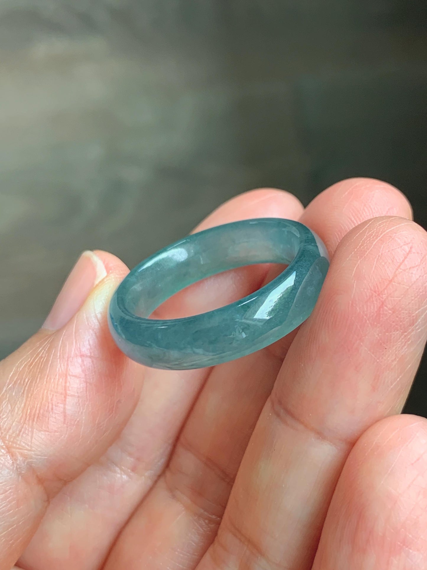 Natural Guatemalan Grade A Icy Translucent Teal Blue Jade Jadeite Jieyang Band Ring Comfort Fit Size 9.75 US 4g 天然冰胶危蓝翡翠揭阳工戒圈 WJQ220B