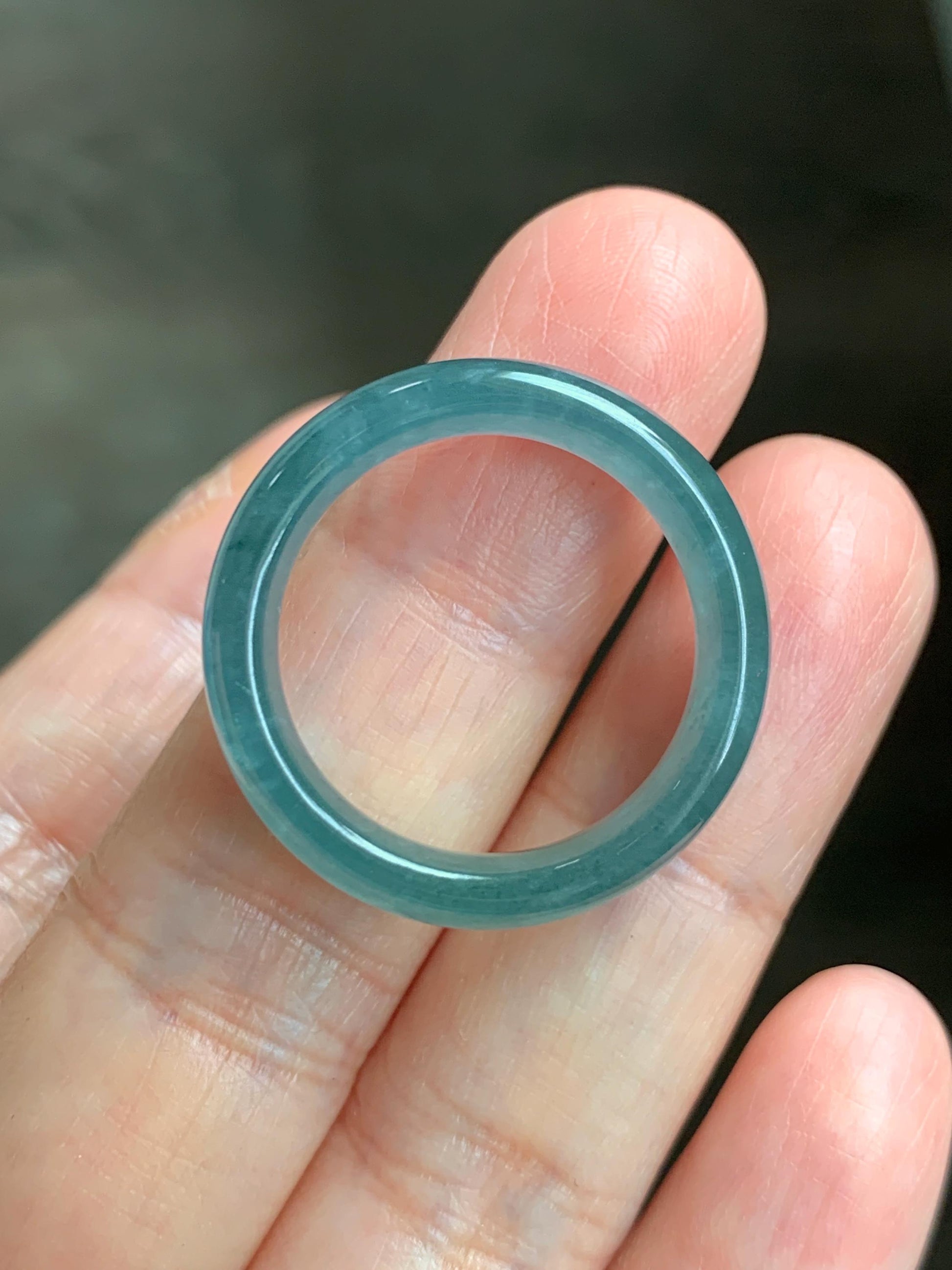 Natural Guatemalan Grade A Icy Translucent Teal Blue Jade Jadeite Jieyang Band Ring Comfort Fit Size 9.75 US 4g 天然冰胶危蓝翡翠揭阳工戒圈 WJQ220B