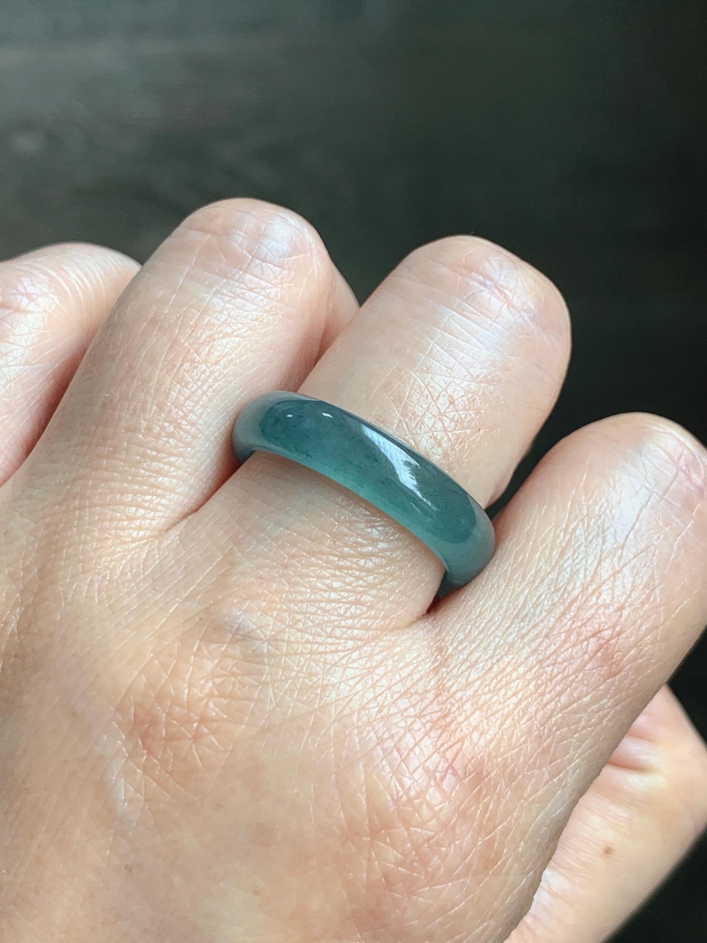 Natural Guatemalan Grade A Icy Translucent Teal Blue Jade Jadeite Jieyang Band Ring Comfort Fit Size 9.75 US 4g 天然冰胶危蓝翡翠揭阳工戒圈 WJQ220B