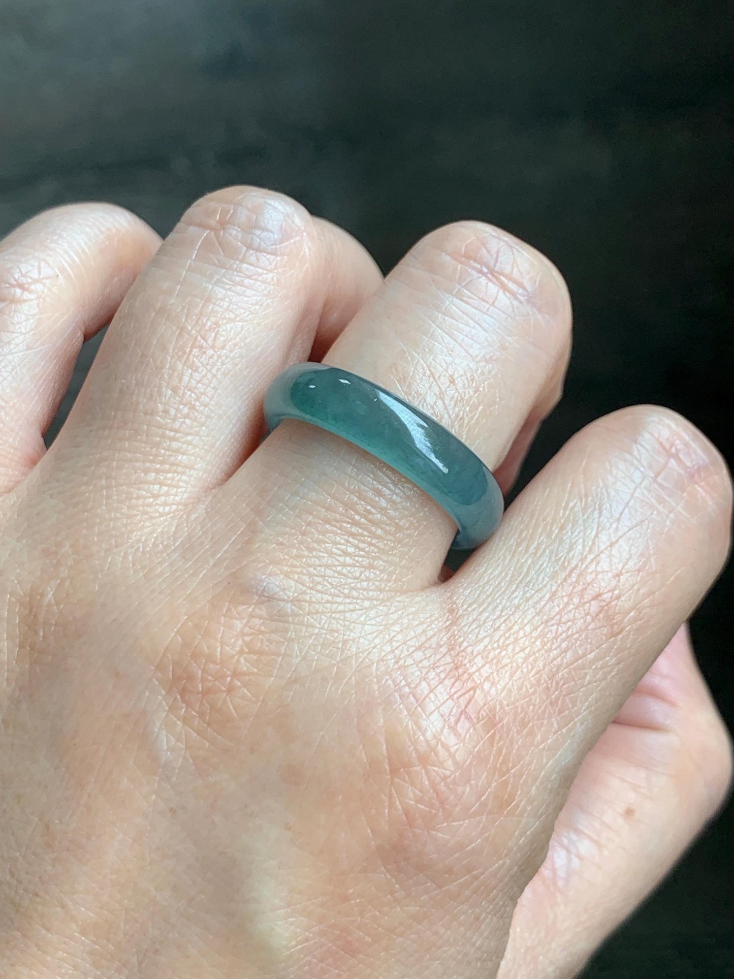 Natural Guatemalan Grade A Icy Translucent Teal Blue Jade Jadeite Jieyang Band Ring Comfort Fit Size 9.75 US 4g 天然冰胶危蓝翡翠揭阳工戒圈 WJQ220B