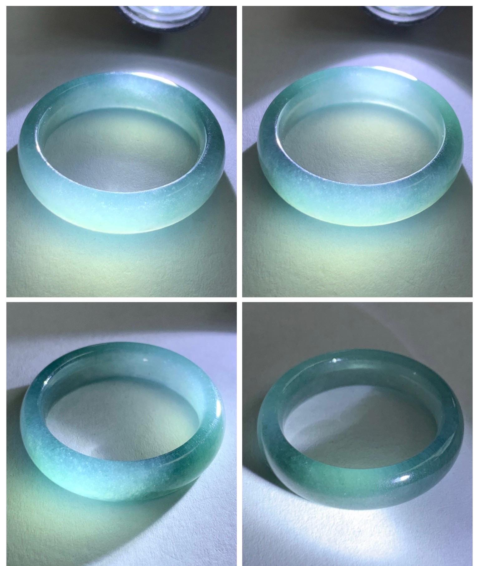 Natural Guatemalan Grade A Icy Translucent Teal Blue Jade Jadeite Jieyang Band Ring Comfort Fit Size 9.75 US 3g 天然冰胶危蓝翡翠揭阳工戒圈 WJQ220A