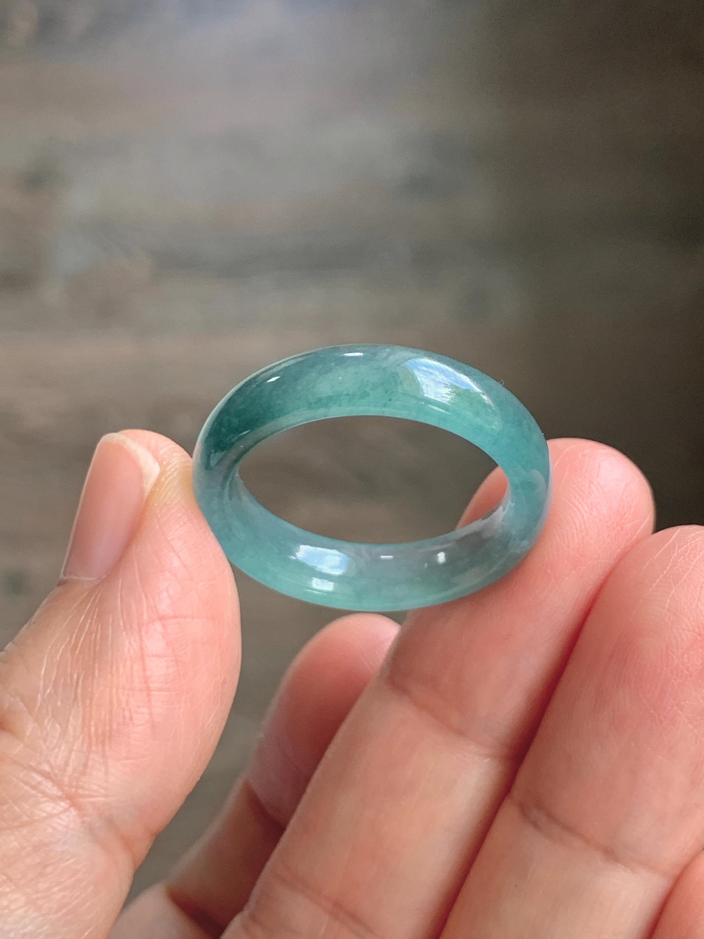 Natural Guatemalan Grade A Icy Translucent Teal Blue Jade Jadeite Jieyang Band Ring Comfort Fit Size 9.75 US 3g 天然冰胶危蓝翡翠揭阳工戒圈 WJQ220A