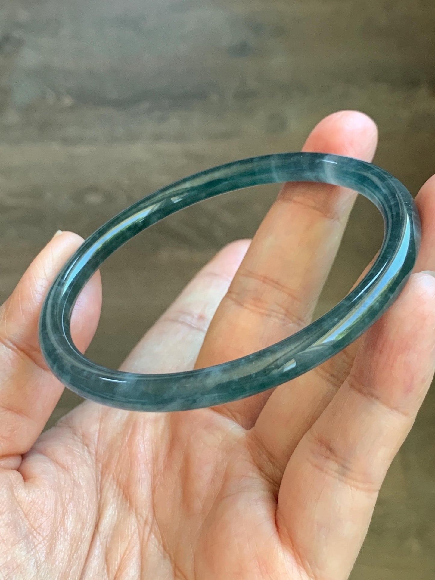 Certified Natural Grade A Guatemalan Icy Translucent Teal Blue Jade Jadeite Slim Bangle 60mm 7.42” 19.7g 天然冰胶危蓝绿翡翠细圆条手镯 1176