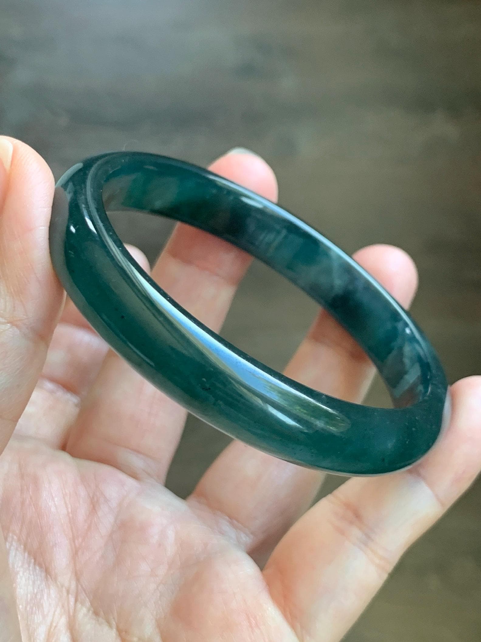 Certified Natural Grade A Guatemalan Icy Translucent Dark Teal Blue Wuji Jade Jadeite Wide Bangle 58.6mm 7.24” 40.7g 天然冰危深蓝绿翡翠正圈手镯1215 AS IS