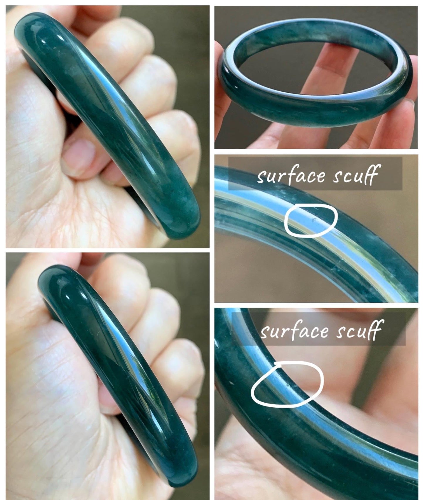 Certified Natural Grade A Guatemalan Icy Translucent Dark Teal Blue Wuji Jade Jadeite Wide Bangle 58.6mm 7.24” 40.7g 天然冰危深蓝绿翡翠正圈手镯1215 AS IS