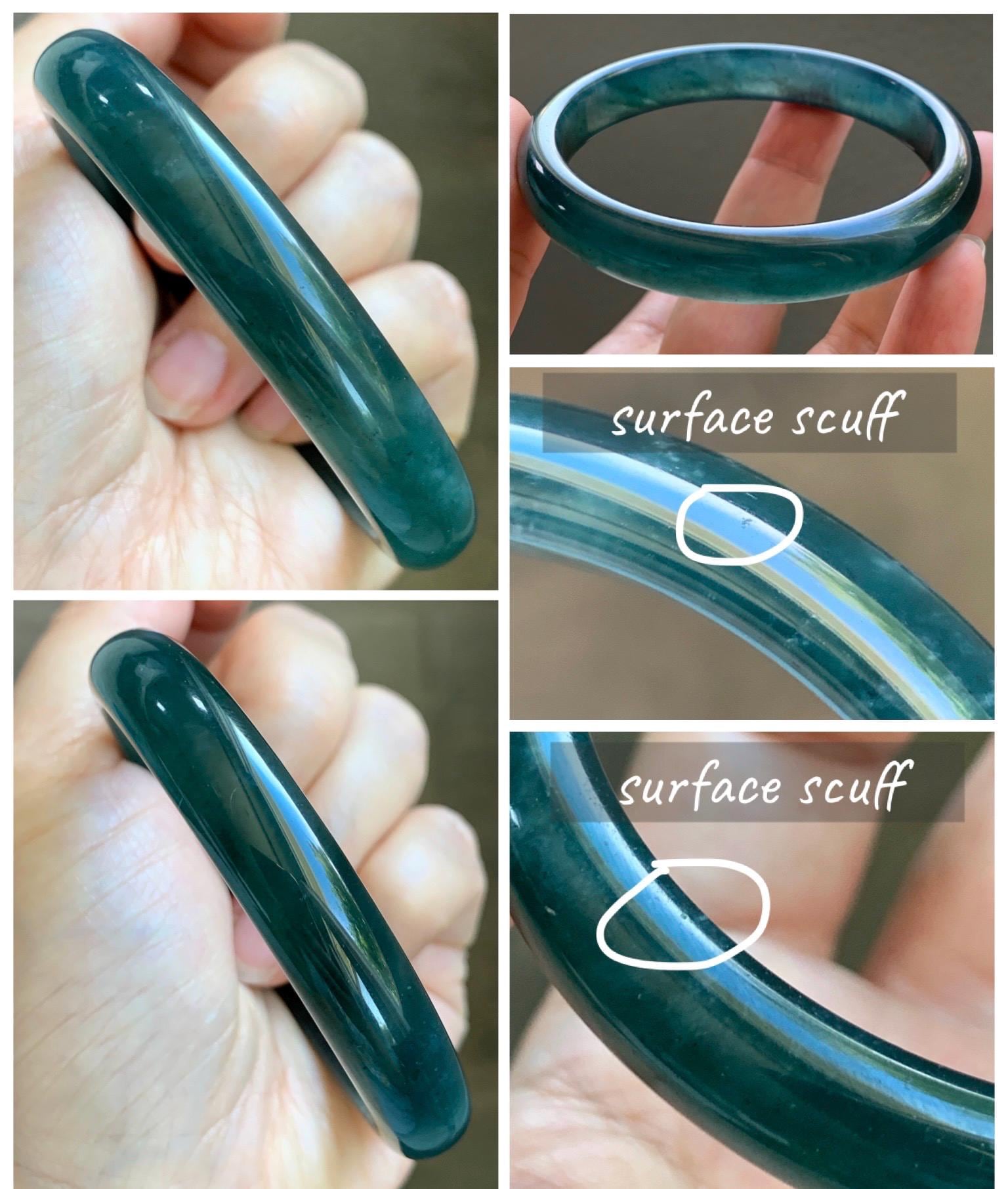 Certified Natural Grade A Guatemalan Icy Translucent Dark Teal Blue Wuji Jade Jadeite Wide Bangle 58.6mm 7.24” 40.7g 天然冰危深蓝绿翡翠正圈手镯1215 AS IS