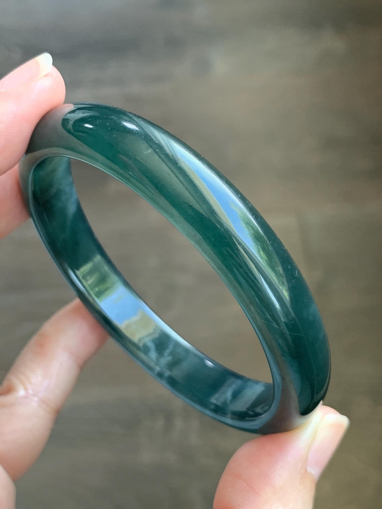 Certified Natural Grade A Guatemalan Icy Translucent Dark Teal Blue Wuji Jade Jadeite Wide Bangle 58.6mm 7.24” 40.7g 天然冰危深蓝绿翡翠正圈手镯1215 AS IS