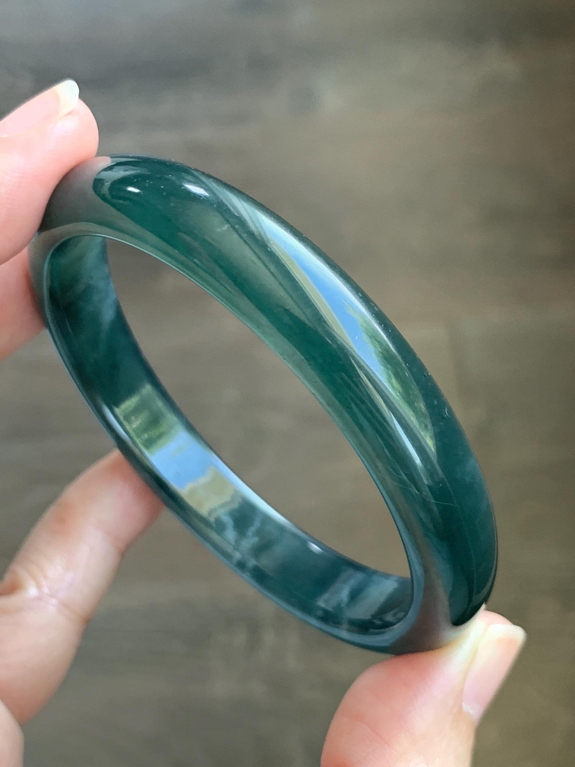 Certified Natural Grade A Guatemalan Icy Translucent Dark Teal Blue Wuji Jade Jadeite Wide Bangle 58.6mm 7.24” 40.7g 天然冰危深蓝绿翡翠正圈手镯1215 AS IS