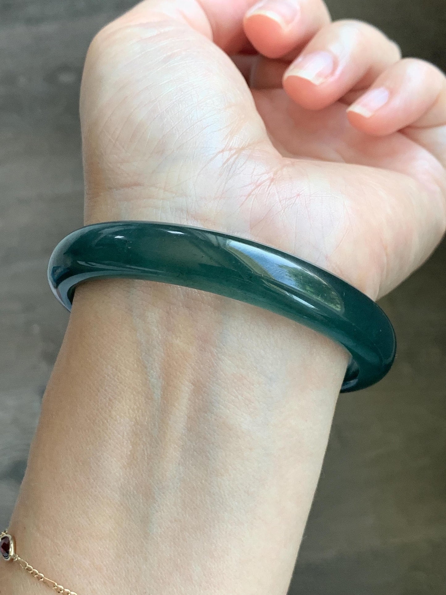 Certified Natural Grade A Guatemalan Icy Translucent Dark Teal Blue Wuji Jade Jadeite Wide Bangle 58.6mm 7.24” 40.7g 天然冰危深蓝绿翡翠正圈手镯1215 AS IS