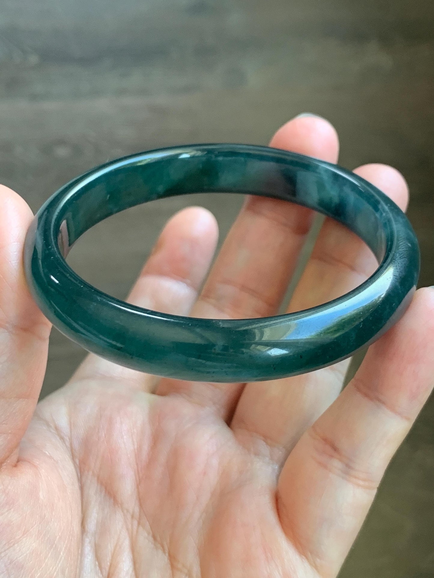 Certified Natural Grade A Guatemalan Icy Translucent Dark Teal Blue Wuji Jade Jadeite Wide Bangle 58.6mm 7.24” 40.7g 天然冰危深蓝绿翡翠正圈手镯1215 AS IS