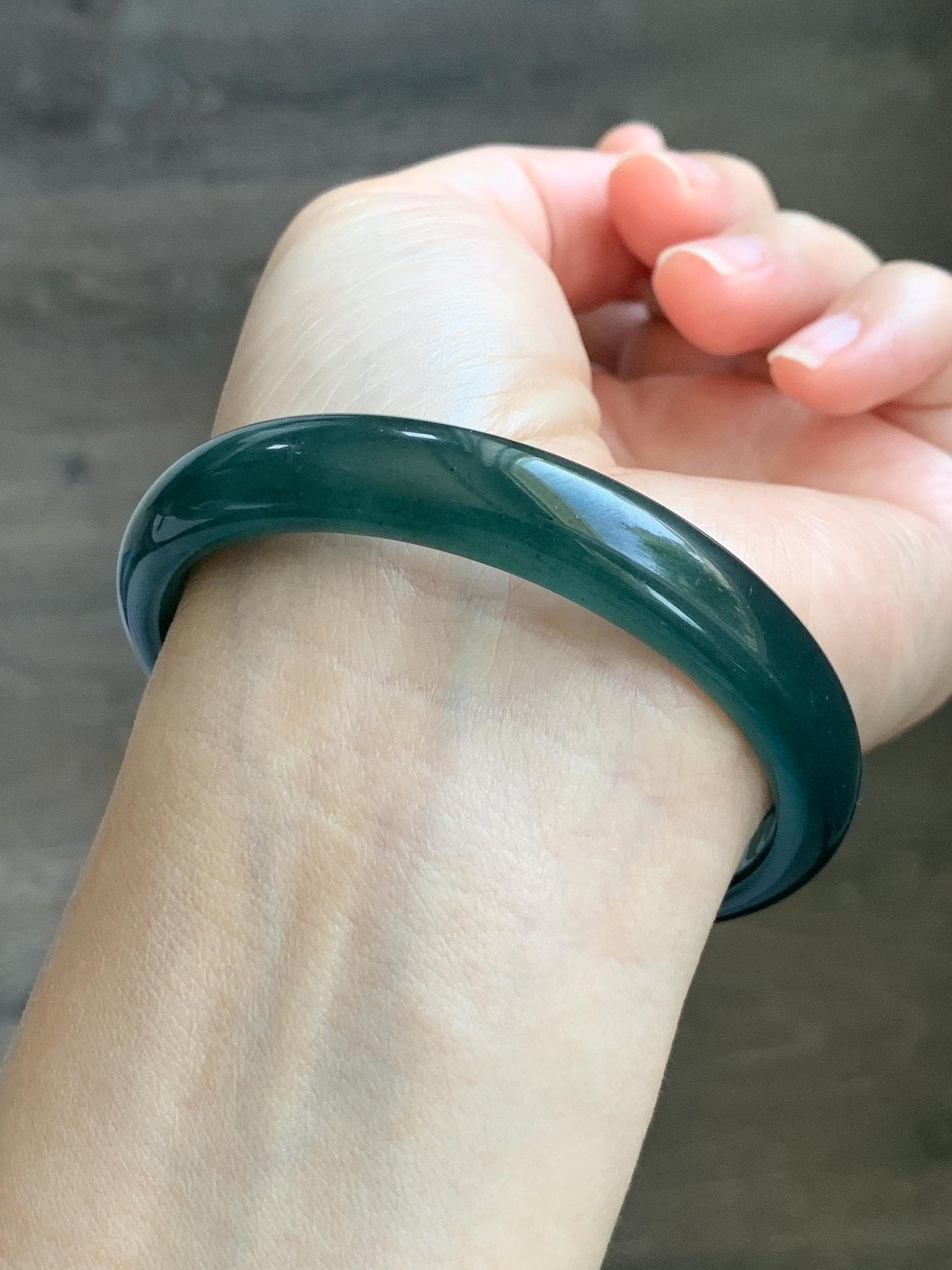 Certified Natural Grade A Guatemalan Icy Translucent Dark Teal Blue Wuji Jade Jadeite Wide Bangle 58.6mm 7.24” 40.7g 天然冰危深蓝绿翡翠正圈手镯1215 AS IS