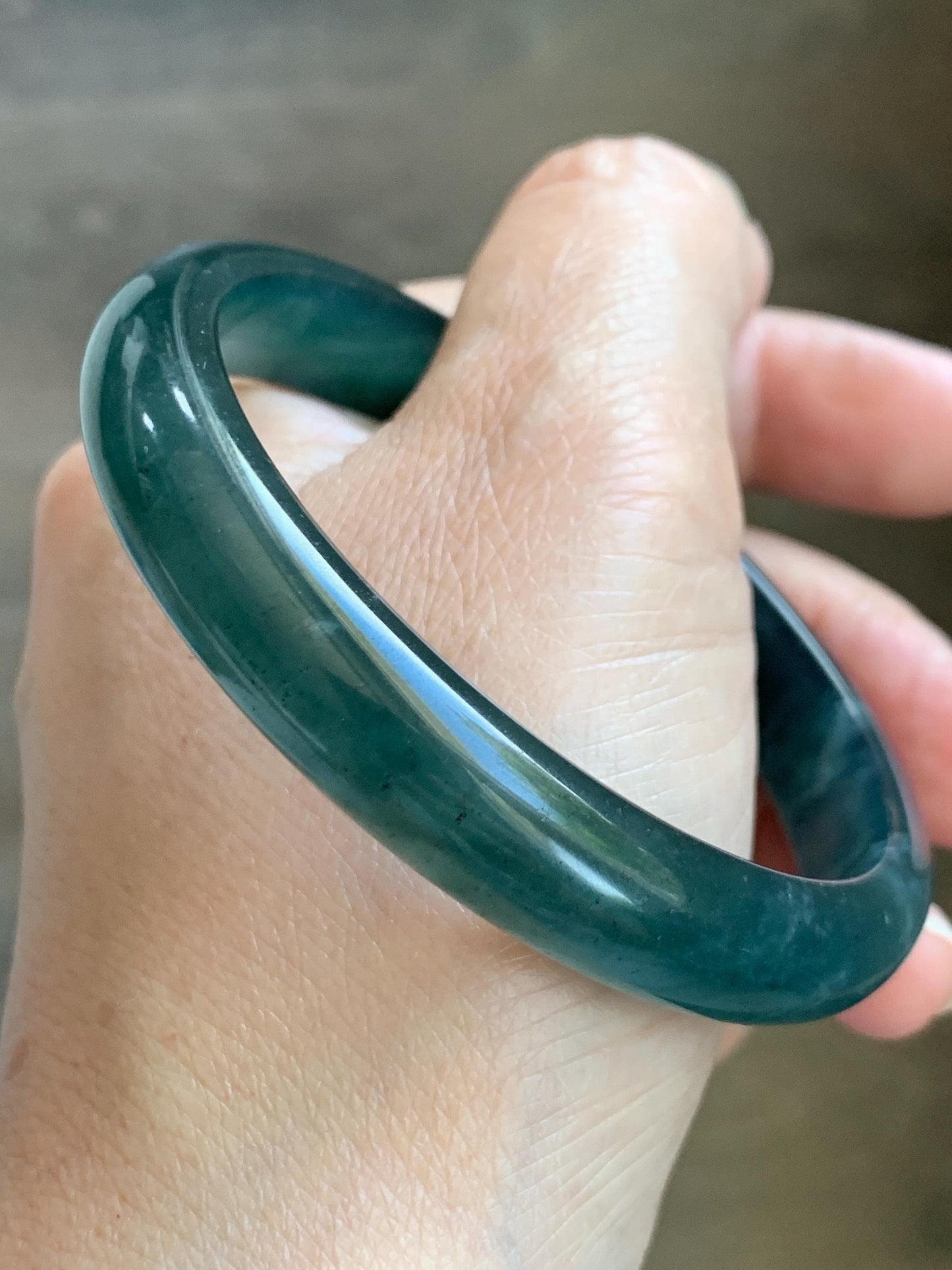 Certified Natural Grade A Guatemalan Icy Translucent Dark Teal Blue Wuji Jade Jadeite Wide Bangle 58.6mm 7.24” 40.7g 天然冰危深蓝绿翡翠正圈手镯1215 AS IS