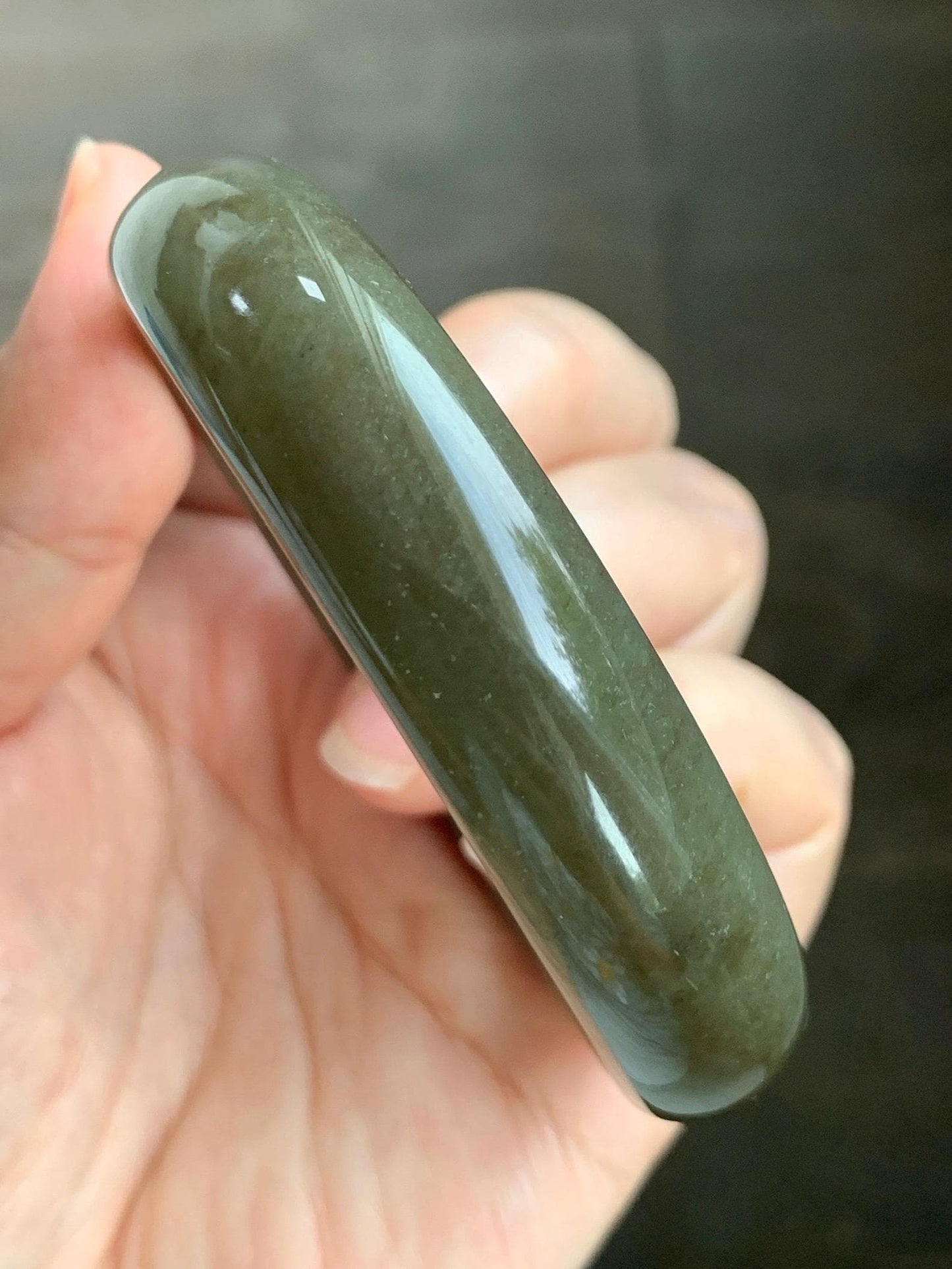 Certified Natural Nephrite Jade Translucent Dark Brown Olive Green Wide Bangle Bracelet 56.8mm 7” 60 grams 天然和田玉轮胎宽手镯 1197