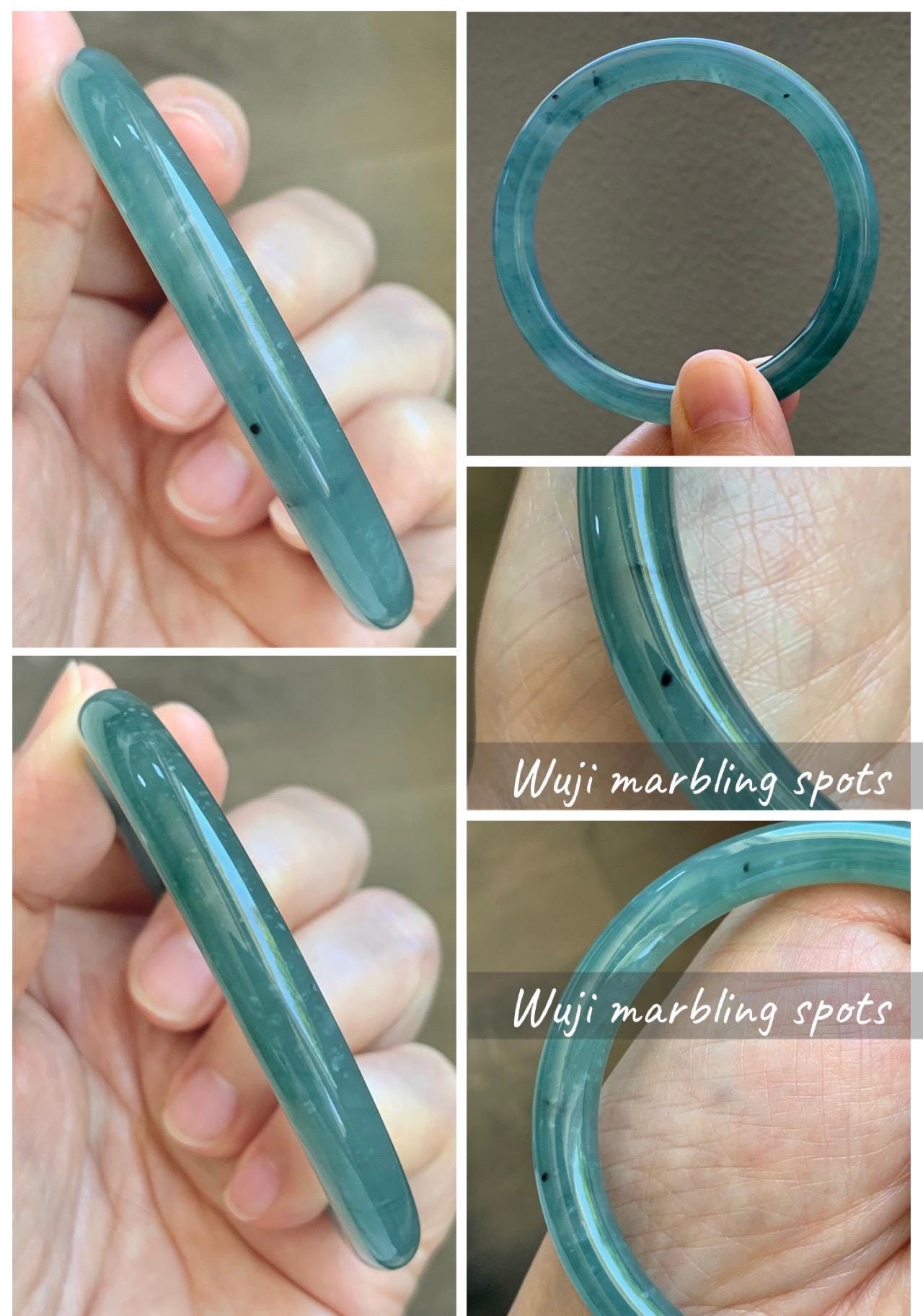 Certified Natural Grade A Guatemalan Icy Translucent Teal Blue Jade Jadeite Bangle Bracelet 56.8mm 7” 32g 天然冰危蓝绿圆条翡翠手镯 212