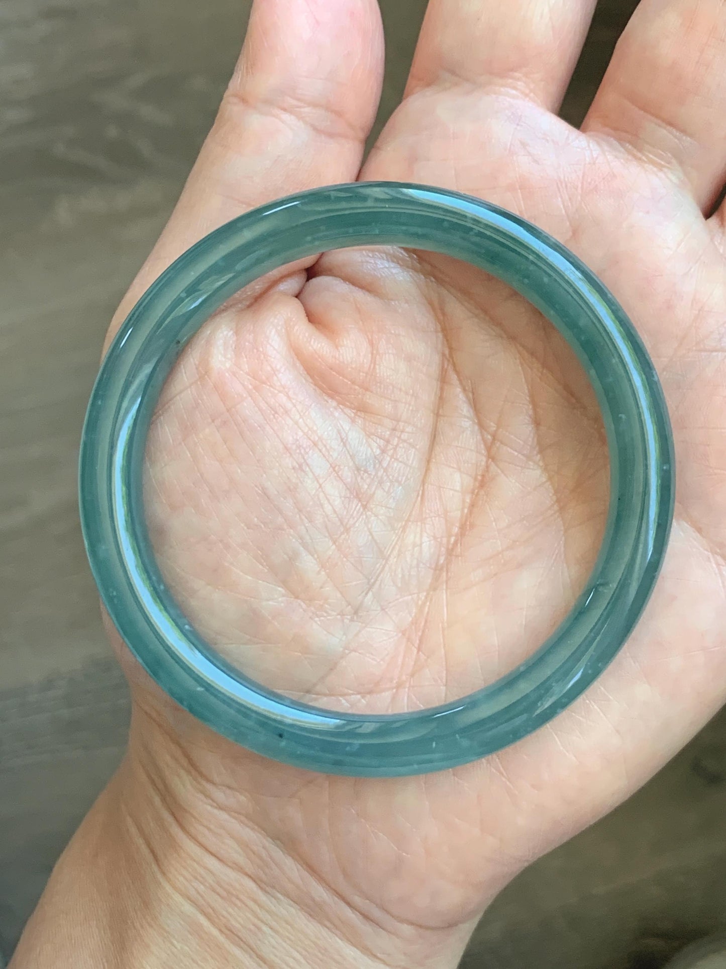 Certified Natural Grade A Guatemalan Icy Translucent Teal Blue Jade Jadeite Bangle Bracelet 56.8mm 7” 32g 天然冰危蓝绿圆条翡翠手镯 212