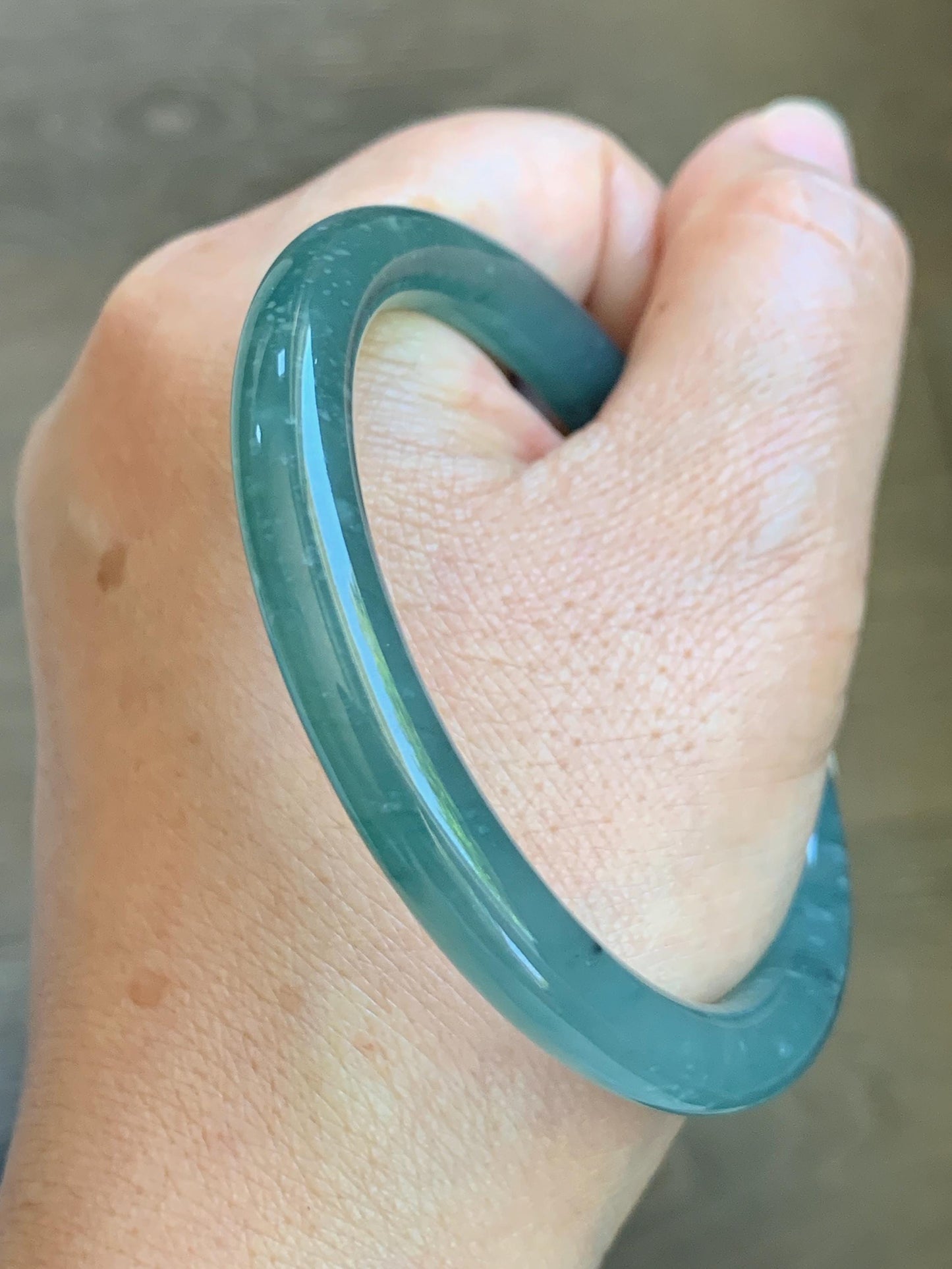 Certified Natural Grade A Guatemalan Icy Translucent Teal Blue Jade Jadeite Bangle Bracelet 56.8mm 7” 32g 天然冰危蓝绿圆条翡翠手镯 212