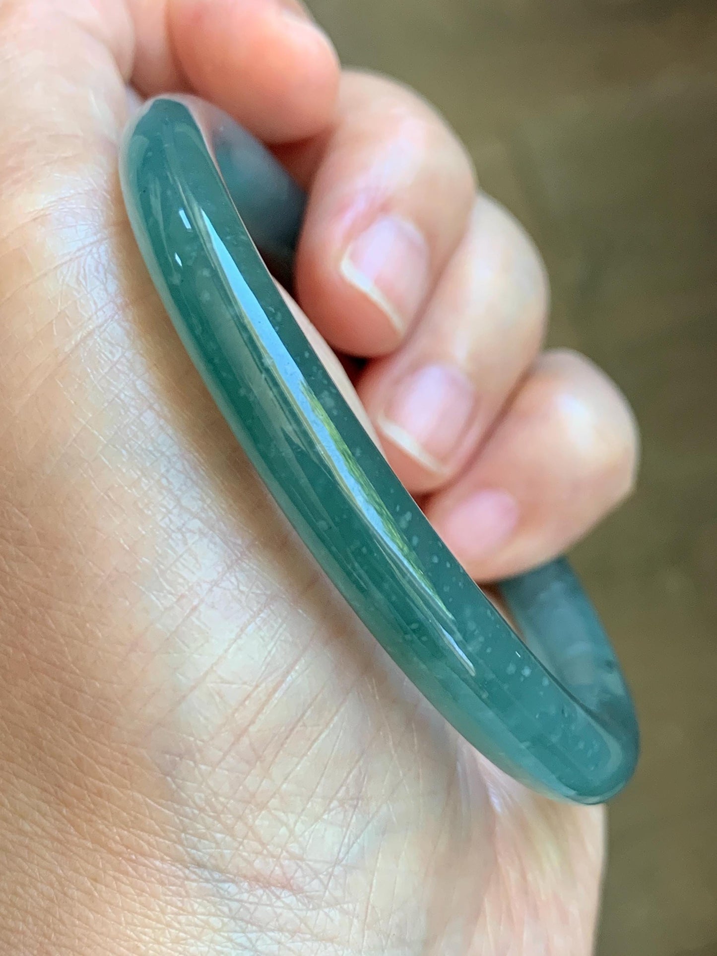 Certified Natural Grade A Guatemalan Icy Translucent Teal Blue Jade Jadeite Bangle Bracelet 56.8mm 7” 32g 天然冰危蓝绿圆条翡翠手镯 212