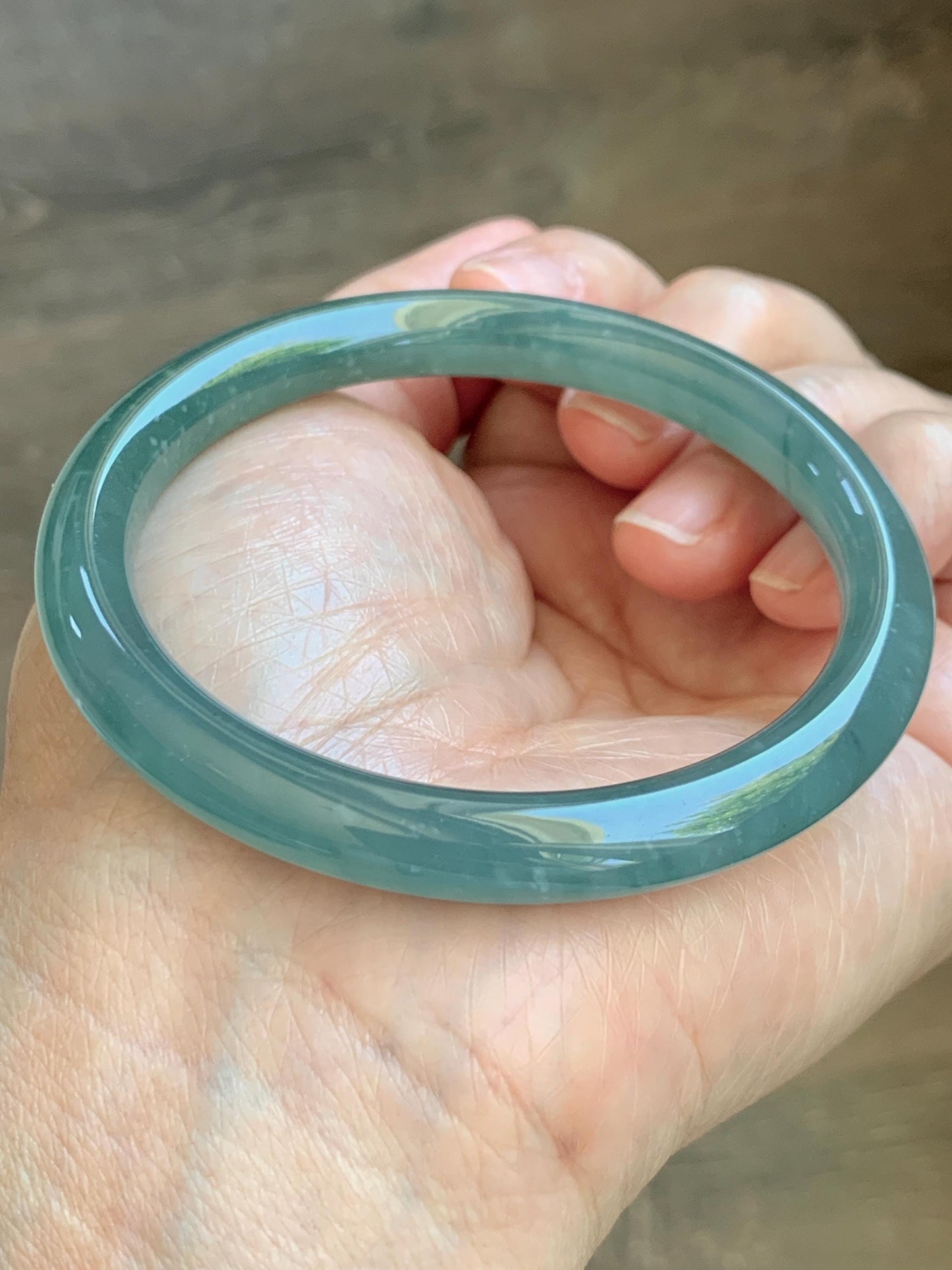 Certified Natural Grade A Guatemalan Icy Translucent Teal Blue Jade Jadeite Bangle Bracelet 56.8mm 7” 32g 天然冰危蓝绿圆条翡翠手镯 212