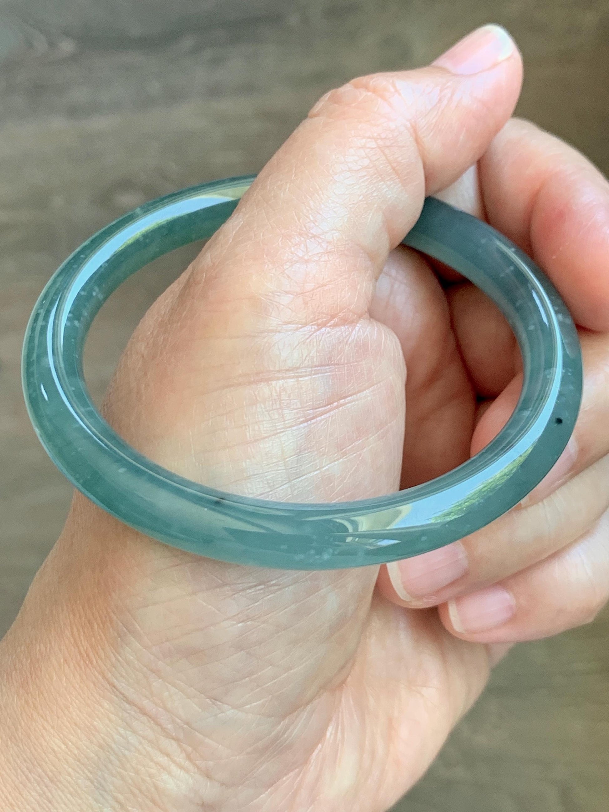 Certified Natural Grade A Guatemalan Icy Translucent Teal Blue Jade Jadeite Bangle Bracelet 56.8mm 7” 32g 天然冰危蓝绿圆条翡翠手镯 212