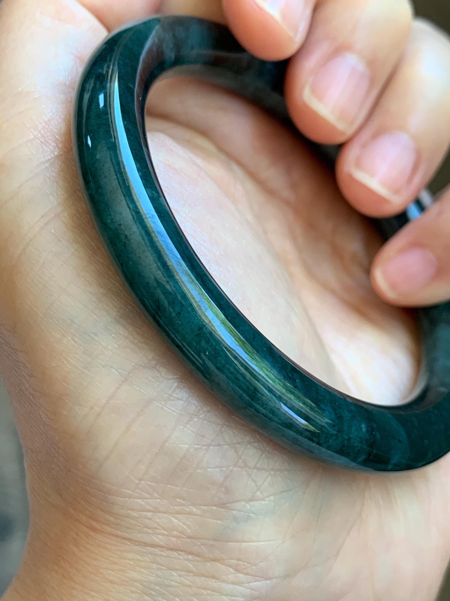 Certified Natural Grade A Guatemalan Icy Translucent Dusty Blue & Dark Green Marbled Jade Jadeite Bangle 56.6mm 7” 44g 天然冰危蓝绿飘花翡翠圆条手镯 216