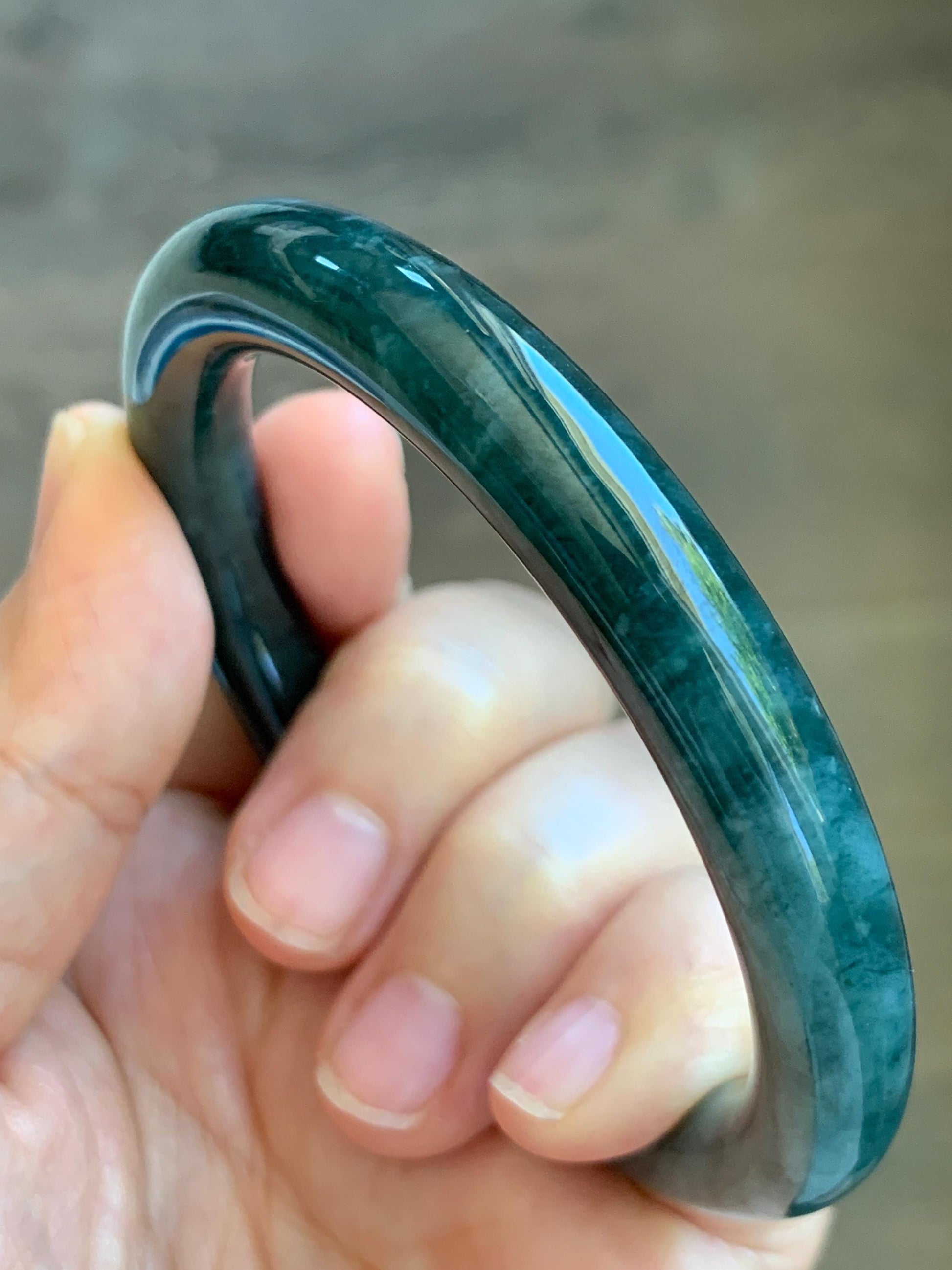 Certified Natural Grade A Guatemalan Icy Translucent Dusty Blue & Dark Green Marbled Jade Jadeite Bangle 56.6mm 7” 44g 天然冰危蓝绿飘花翡翠圆条手镯 216