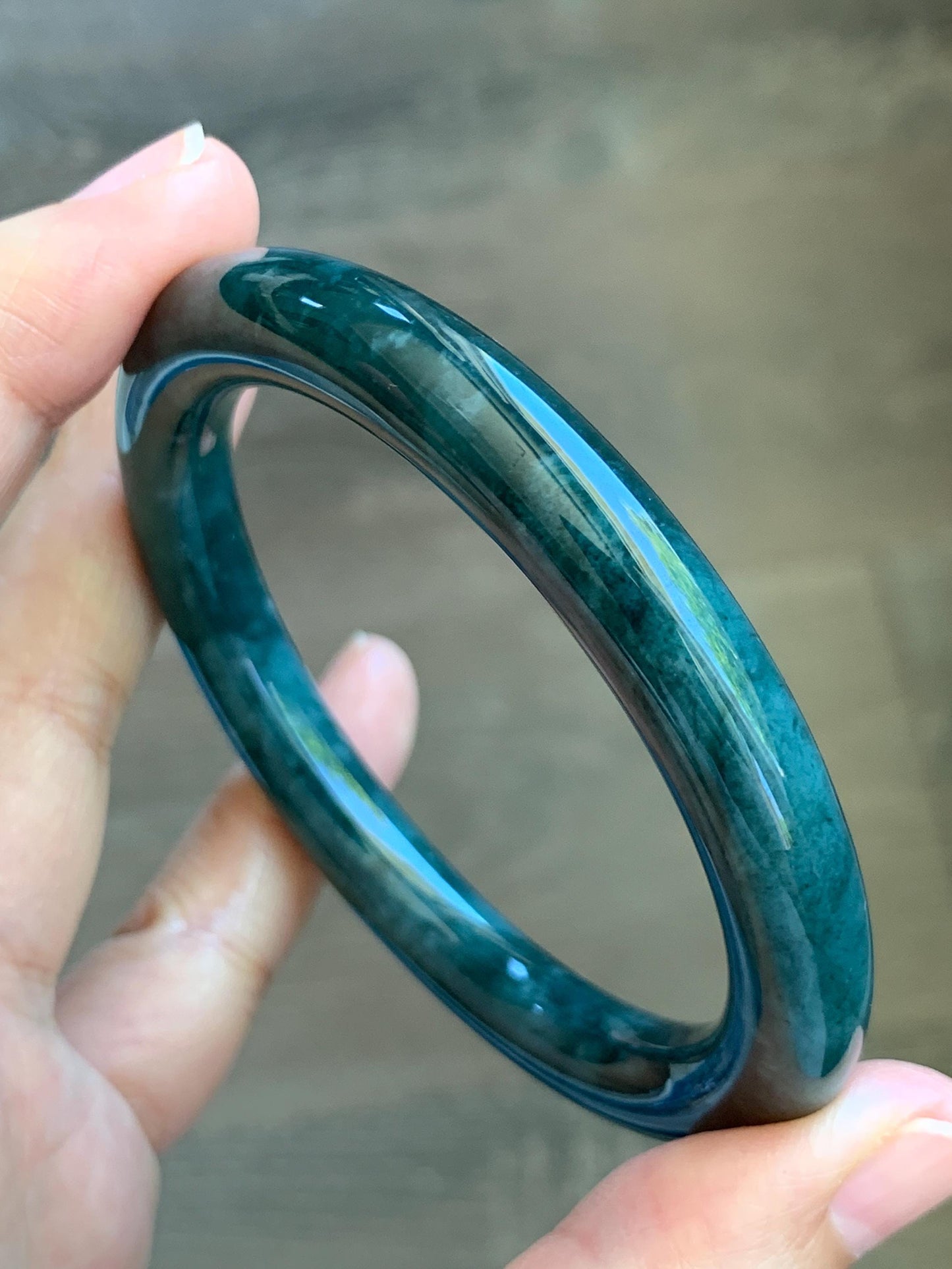 Certified Natural Grade A Guatemalan Icy Translucent Dusty Blue & Dark Green Marbled Jade Jadeite Bangle 56.6mm 7” 44g 天然冰危蓝绿飘花翡翠圆条手镯 216