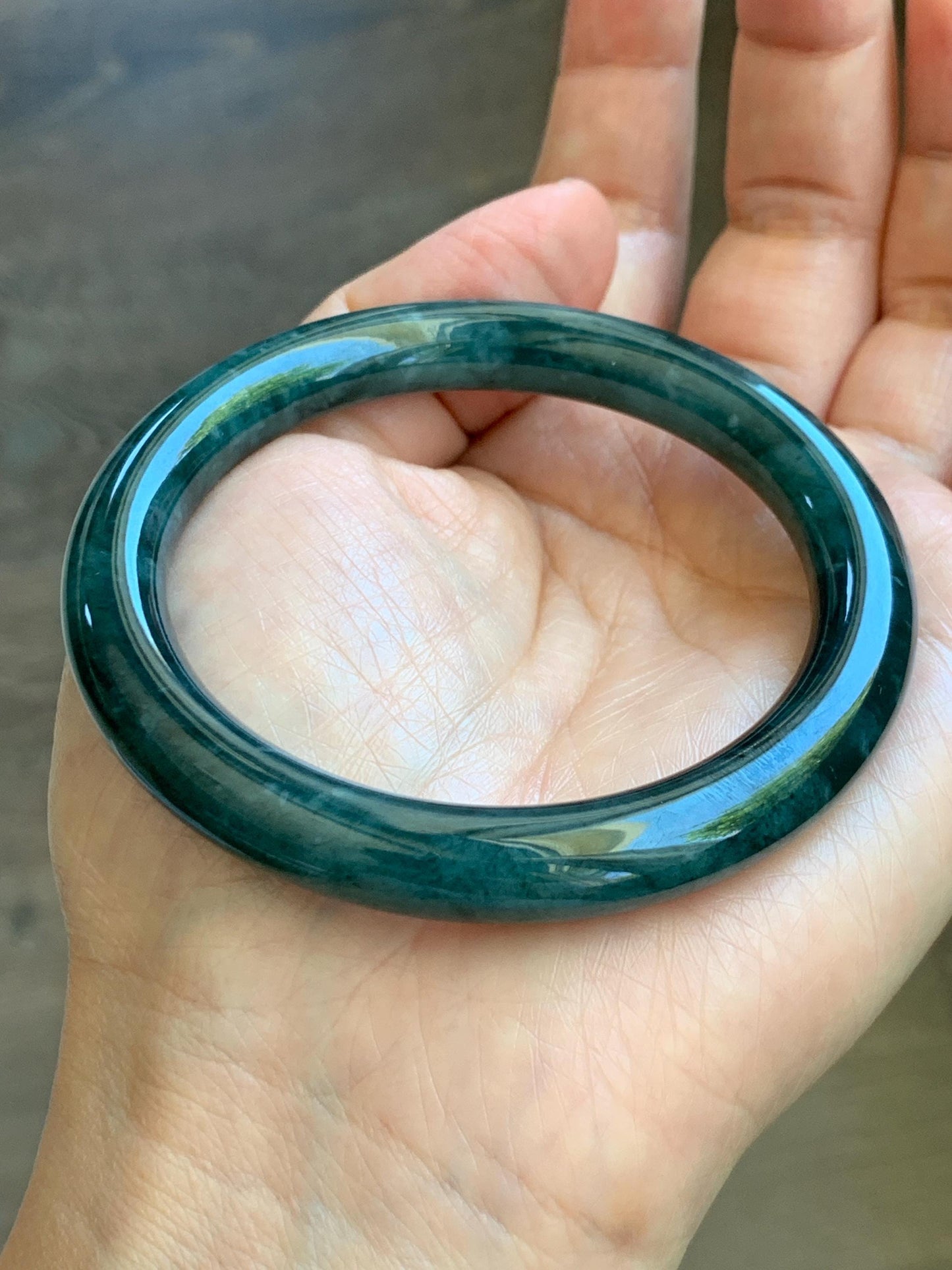 Certified Natural Grade A Guatemalan Icy Translucent Dusty Blue & Dark Green Marbled Jade Jadeite Bangle 56.6mm 7” 44g 天然冰危蓝绿飘花翡翠圆条手镯 216