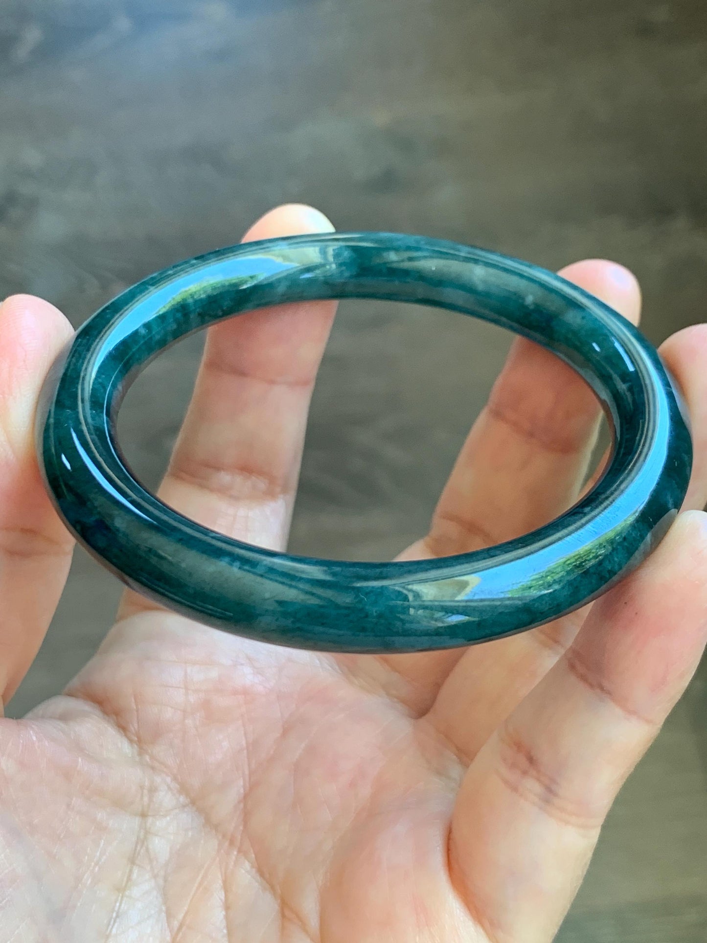 Certified Natural Grade A Guatemalan Icy Translucent Dusty Blue & Dark Green Marbled Jade Jadeite Bangle 56.6mm 7” 44g 天然冰危蓝绿飘花翡翠圆条手镯 216
