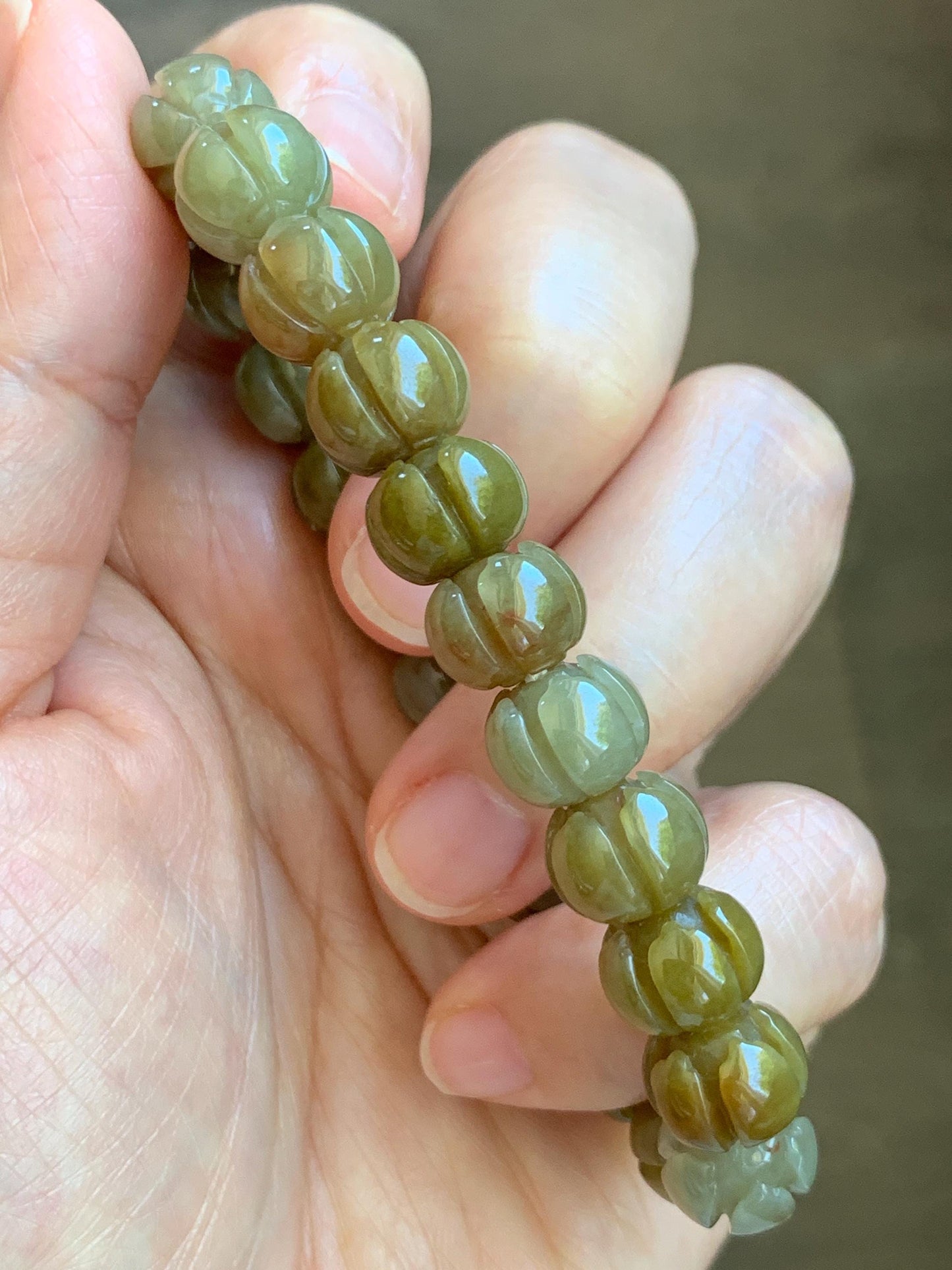 Certified Natural Grade A Icy Translucent Deep Yellow Jade Jadeite Carved Lotus Flower Beads Beaded Bracelet 7” 32.33g 天然冰胶满黄翡翠莲花珠手串 1104