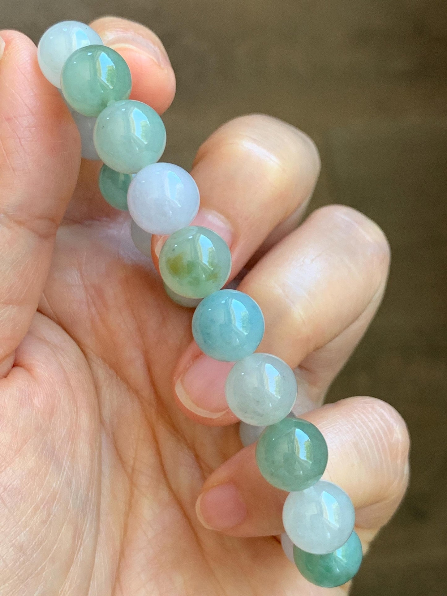 Certified Natural Grade A Icy Highly Translucent Gelatinous Multicolored Jade Jadeite Beads Beaded Bracelet 9.9mm 7.25” 32g 天然冰胶多宝翡翠手串 1165