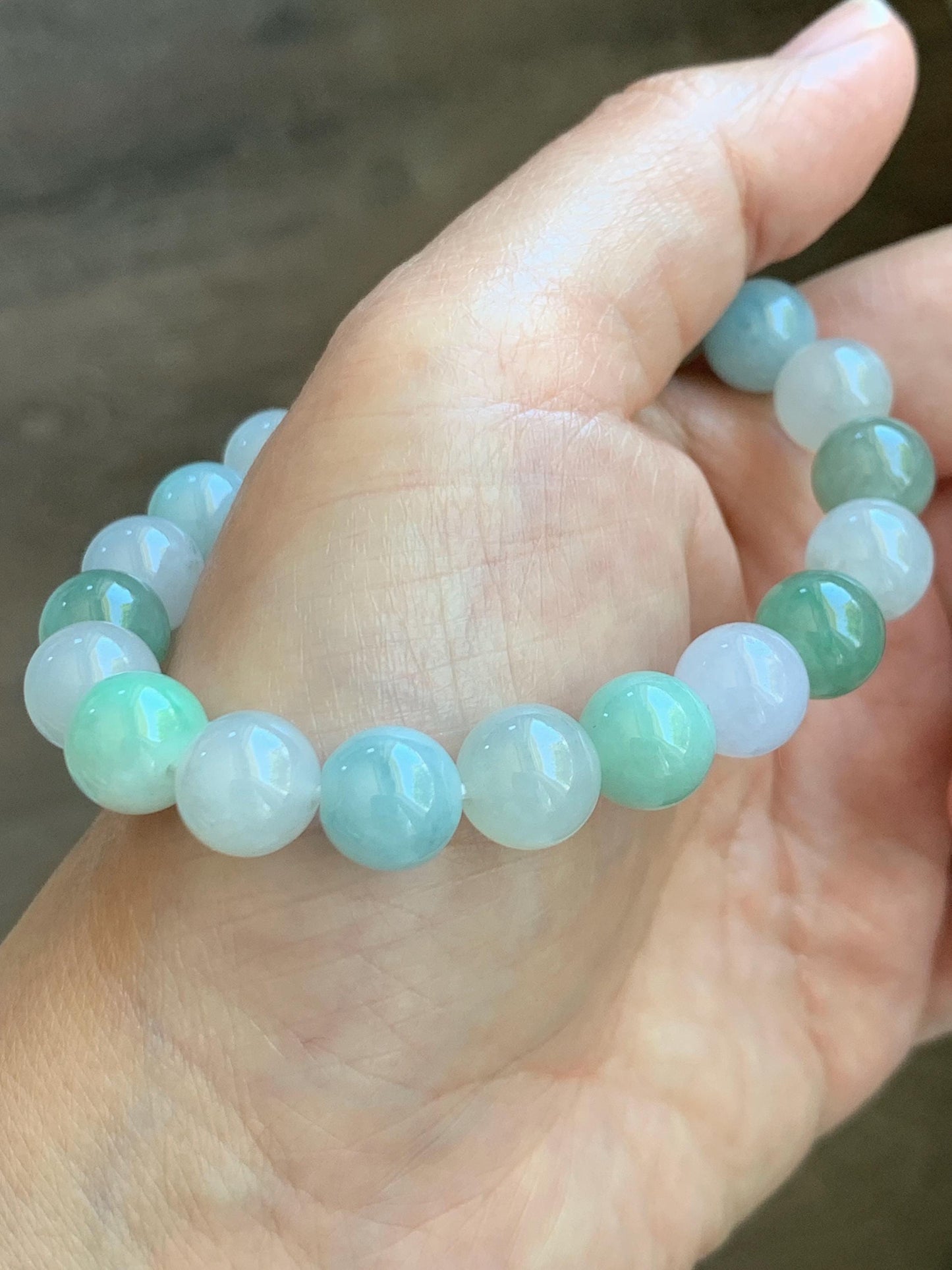 Certified Natural Grade A Icy Highly Translucent Gelatinous Multicolored Jade Jadeite Beads Beaded Bracelet 9.9mm 7.25” 32g 天然冰胶多宝翡翠手串 1165