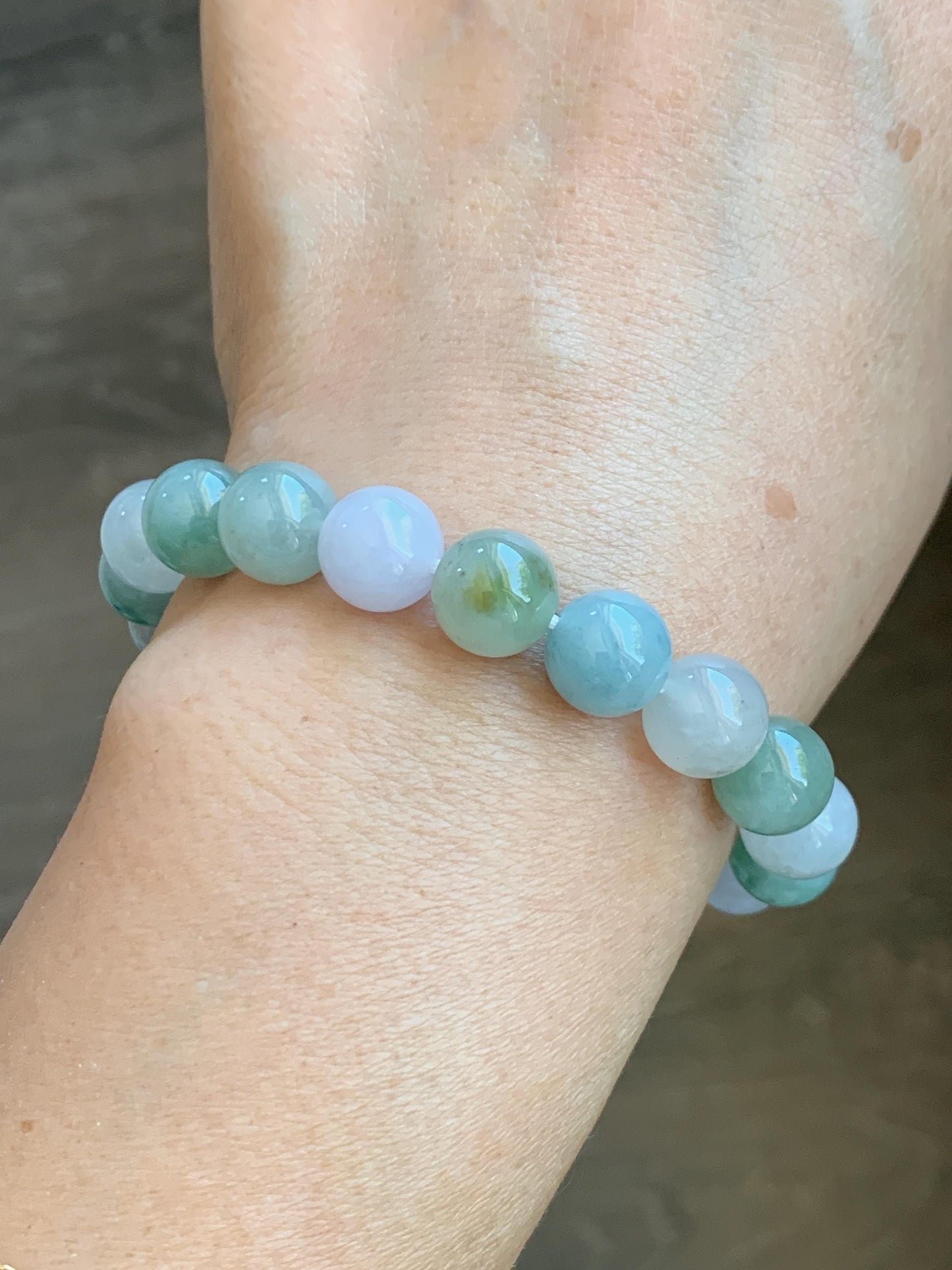 Certified Natural Grade A Icy Highly Translucent Gelatinous Multicolored Jade Jadeite Beads Beaded Bracelet 9.9mm 7.25” 32g 天然冰胶多宝翡翠手串 1165