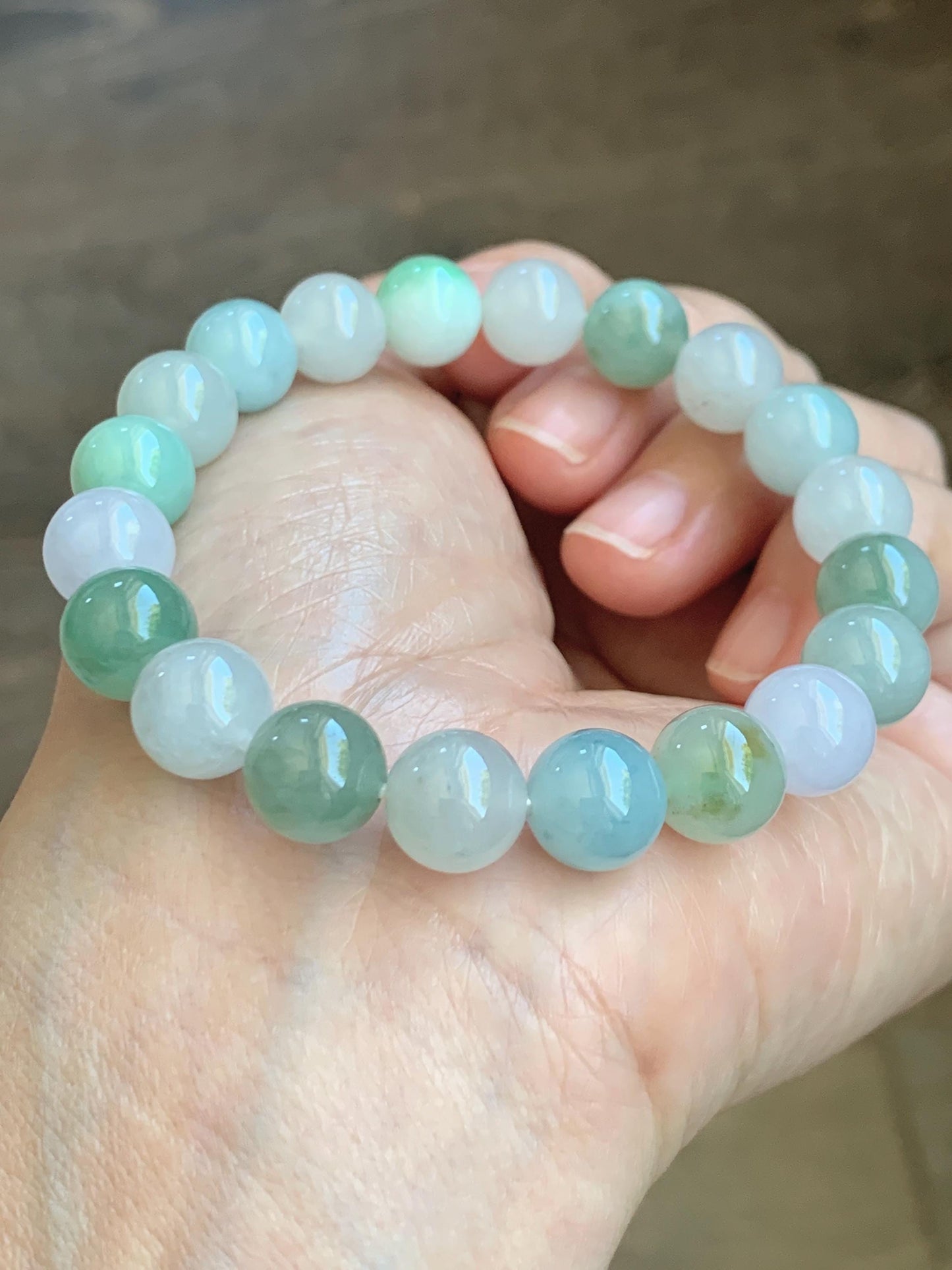 Certified Natural Grade A Icy Highly Translucent Gelatinous Multicolored Jade Jadeite Beads Beaded Bracelet 9.9mm 7.25” 32g 天然冰胶多宝翡翠手串 1165