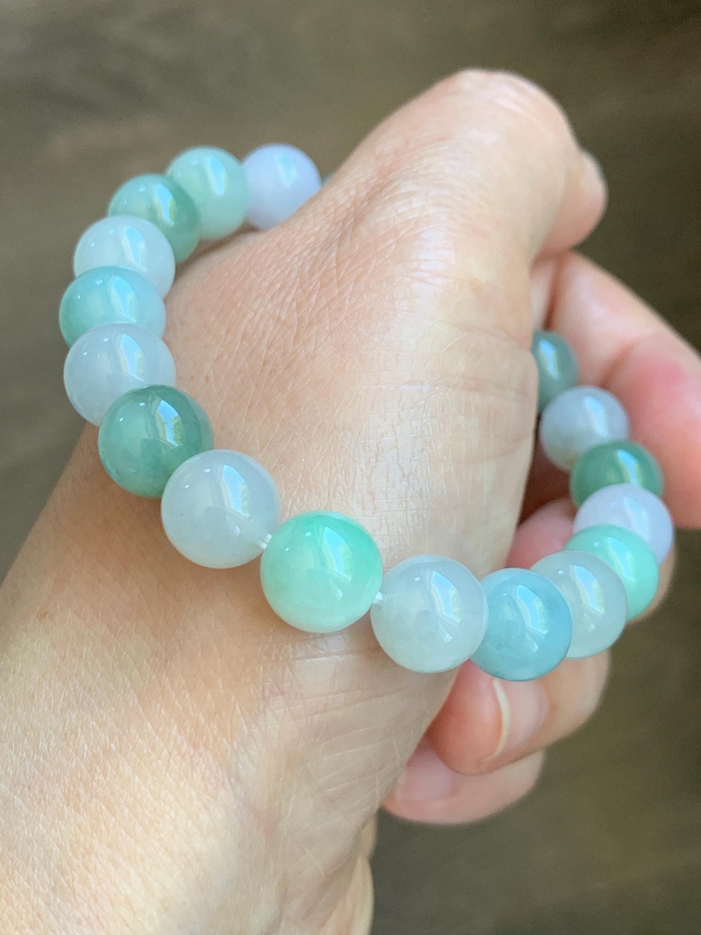 Certified Natural Grade A Icy Highly Translucent Gelatinous Multicolored Jade Jadeite Beads Beaded Bracelet 9.9mm 7.25” 32g 天然冰胶多宝翡翠手串 1165