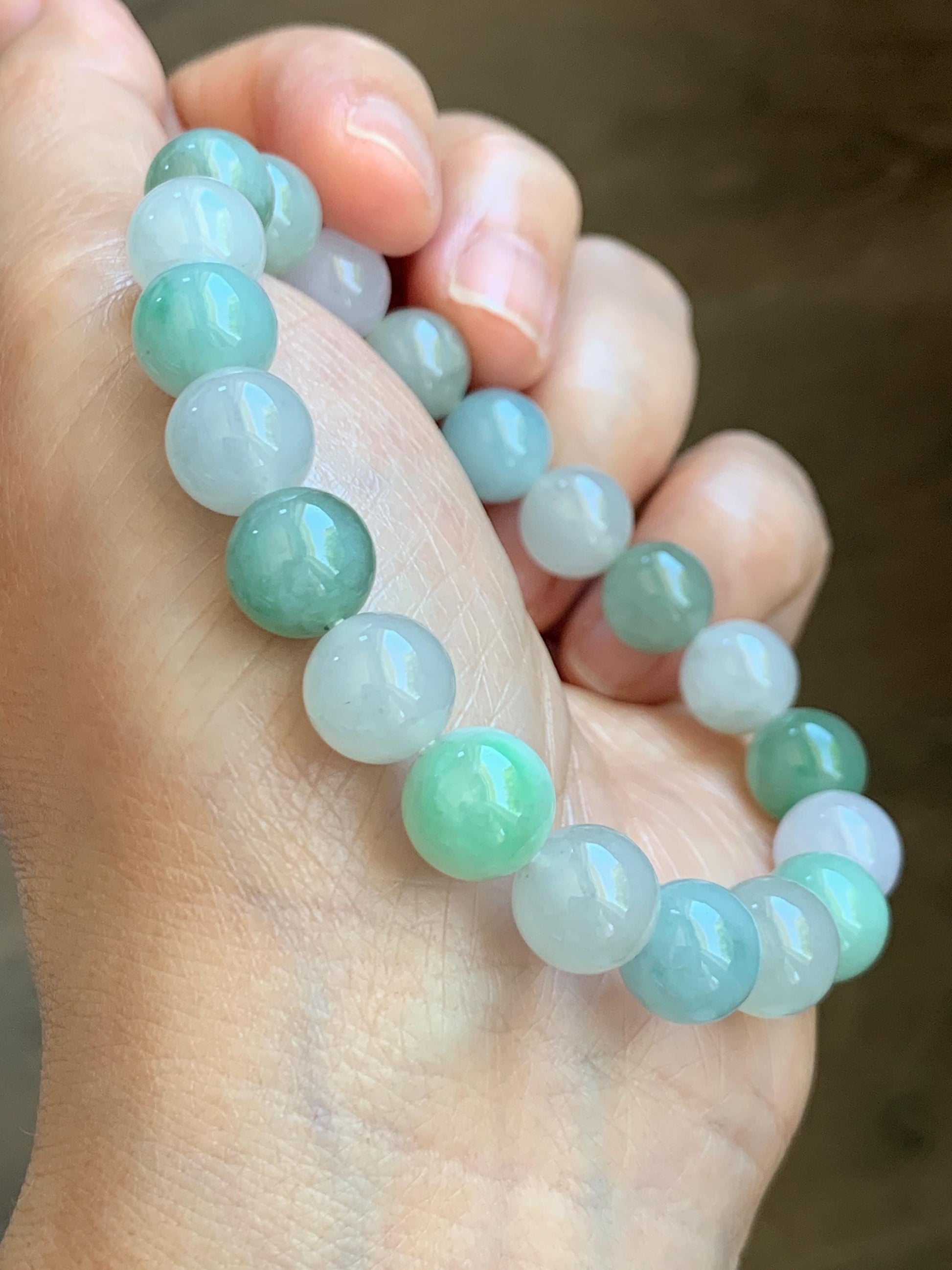 Certified Natural Grade A Icy Highly Translucent Gelatinous Multicolored Jade Jadeite Beads Beaded Bracelet 9.9mm 7.25” 32g 天然冰胶多宝翡翠手串 1165