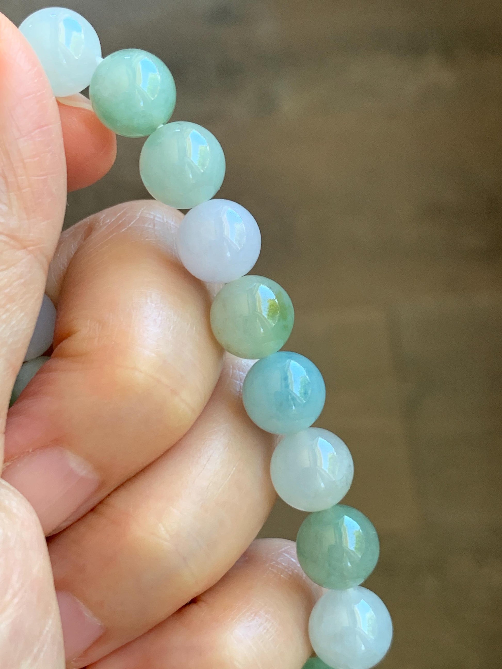 Certified Natural Grade A Icy Highly Translucent Gelatinous Multicolored Jade Jadeite Beads Beaded Bracelet 9.9mm 7.25” 32g 天然冰胶多宝翡翠手串 1165