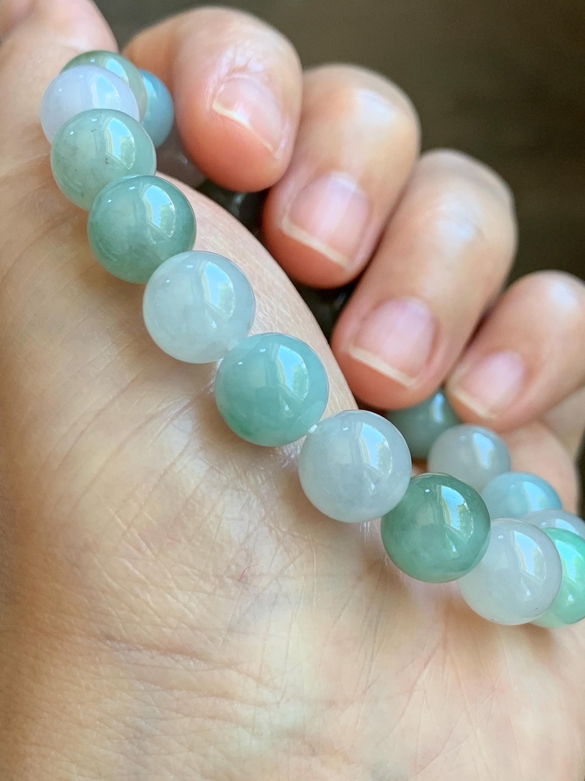 Certified Natural Grade A Icy Highly Translucent Gelatinous Multicolored Jade Jadeite Beads Beaded Bracelet 9.9mm 7.25” 32g 天然冰胶多宝翡翠手串 1165