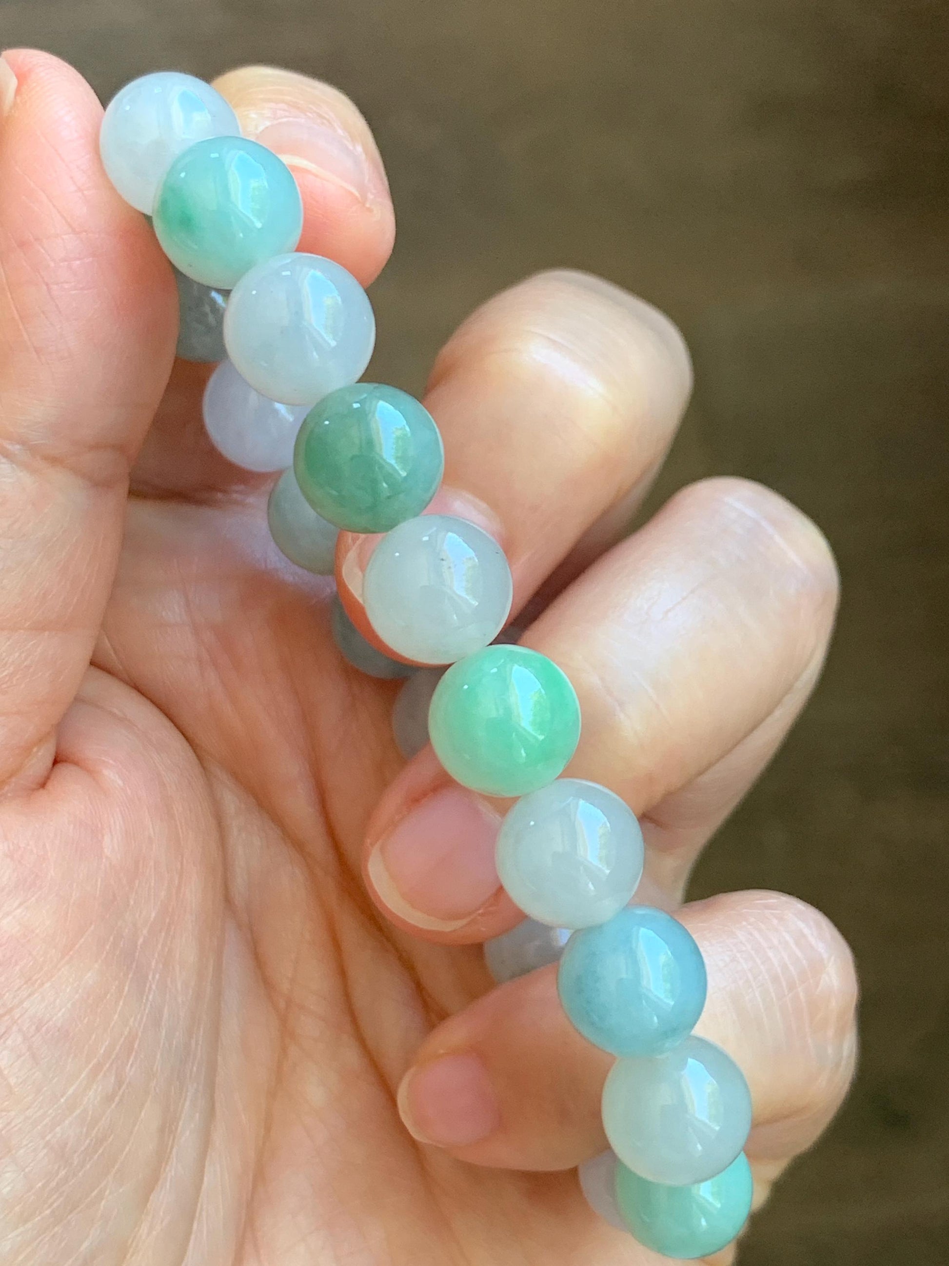 Certified Natural Grade A Icy Highly Translucent Gelatinous Multicolored Jade Jadeite Beads Beaded Bracelet 9.9mm 7.25” 32g 天然冰胶多宝翡翠手串 1165