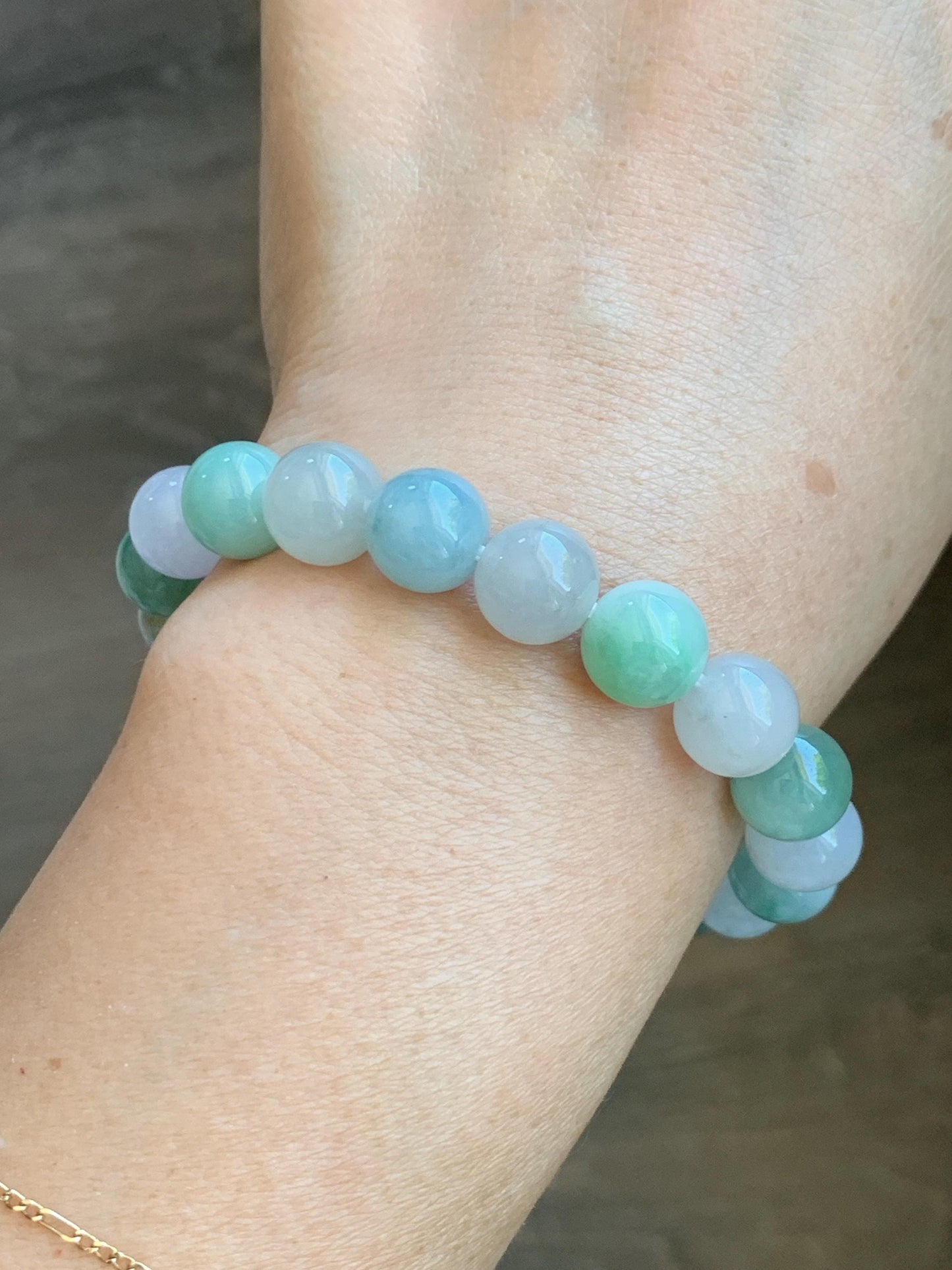 Certified Natural Grade A Icy Highly Translucent Gelatinous Multicolored Jade Jadeite Beads Beaded Bracelet 9.9mm 7.25” 32g 天然冰胶多宝翡翠手串 1165