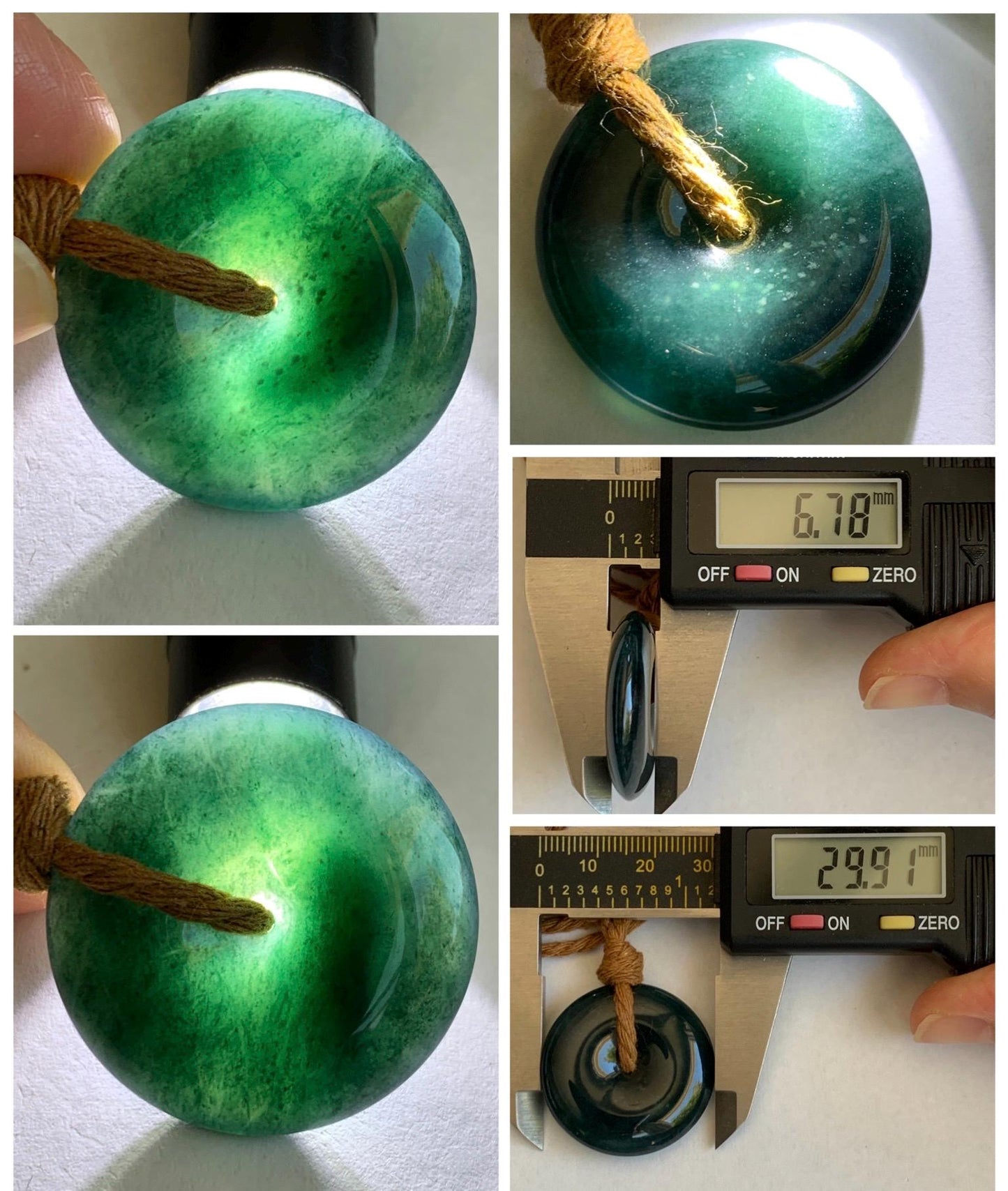 Natural Grade A Guatemalan Icy Translucent Deep Teal Blue Jade Jadeite Ping An Kou Donut Pendant Rope Necklace 26” 14g 天然冰胶危深老蓝水翡翠平安扣吊坠WOU-A