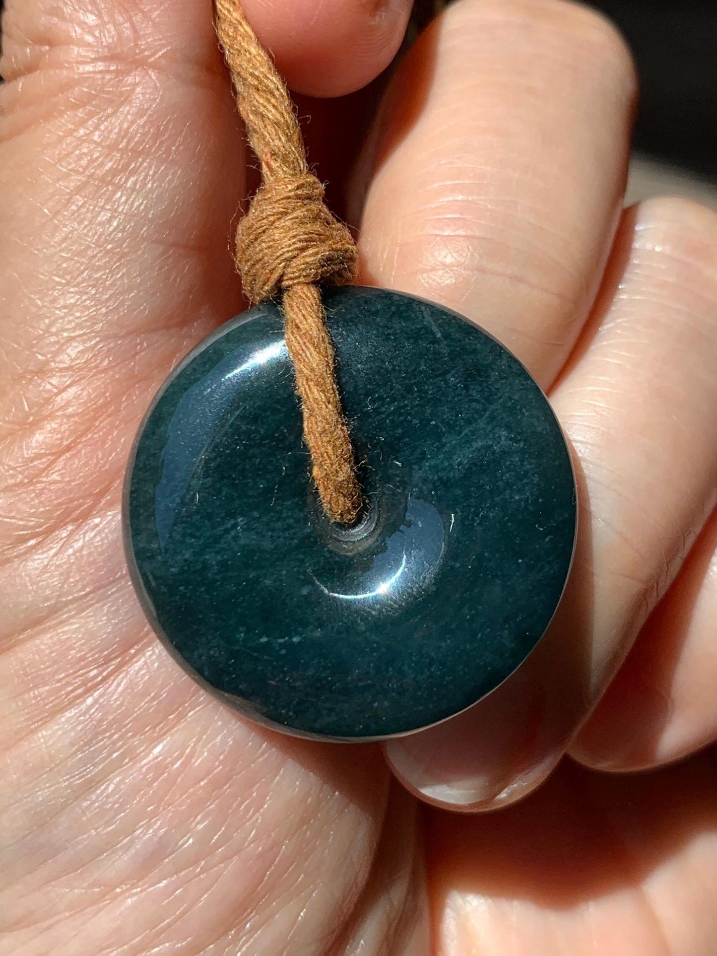 Natural Grade A Guatemalan Icy Translucent Deep Teal Blue Jade Jadeite Ping An Kou Donut Pendant Rope Necklace 26” 14g 天然冰胶危深老蓝水翡翠平安扣吊坠WOU-A
