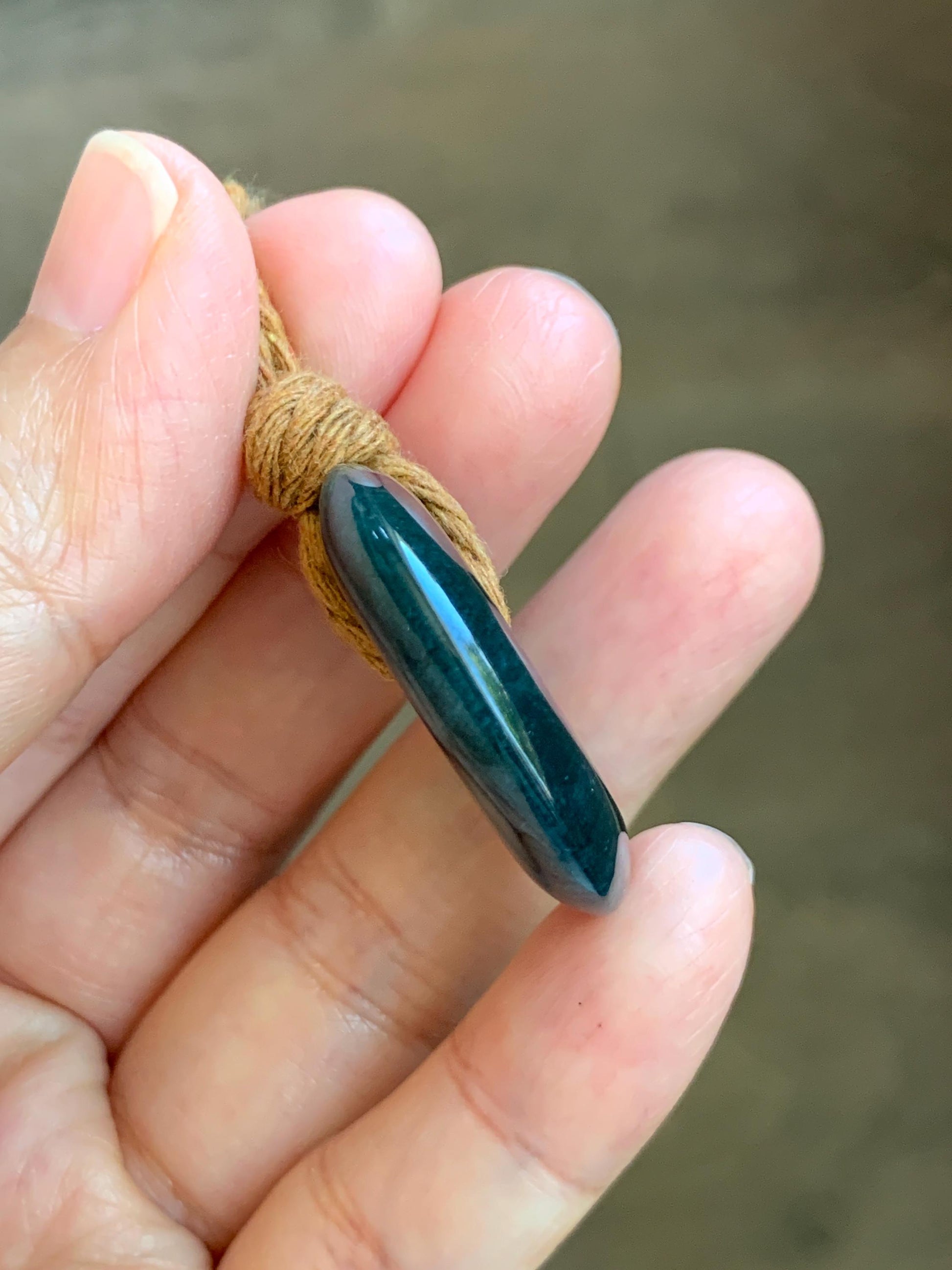 Natural Grade A Guatemalan Icy Translucent Deep Teal Blue Jade Jadeite Ping An Kou Donut Pendant Rope Necklace 26” 14g 天然冰胶危深老蓝水翡翠平安扣吊坠WOU-A