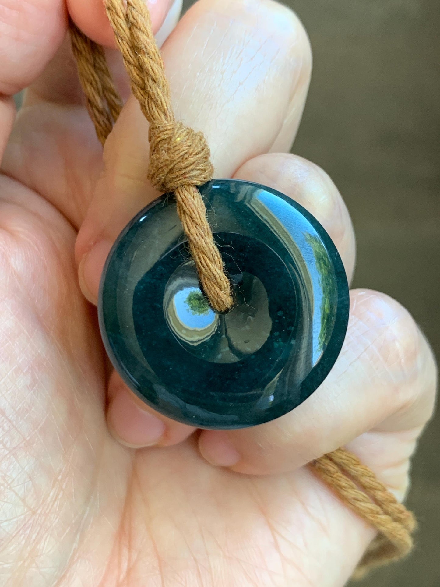 Natural Grade A Guatemalan Icy Translucent Deep Teal Blue Jade Jadeite Ping An Kou Donut Pendant Rope Necklace 26” 14g 天然冰胶危深老蓝水翡翠平安扣吊坠WOU-A