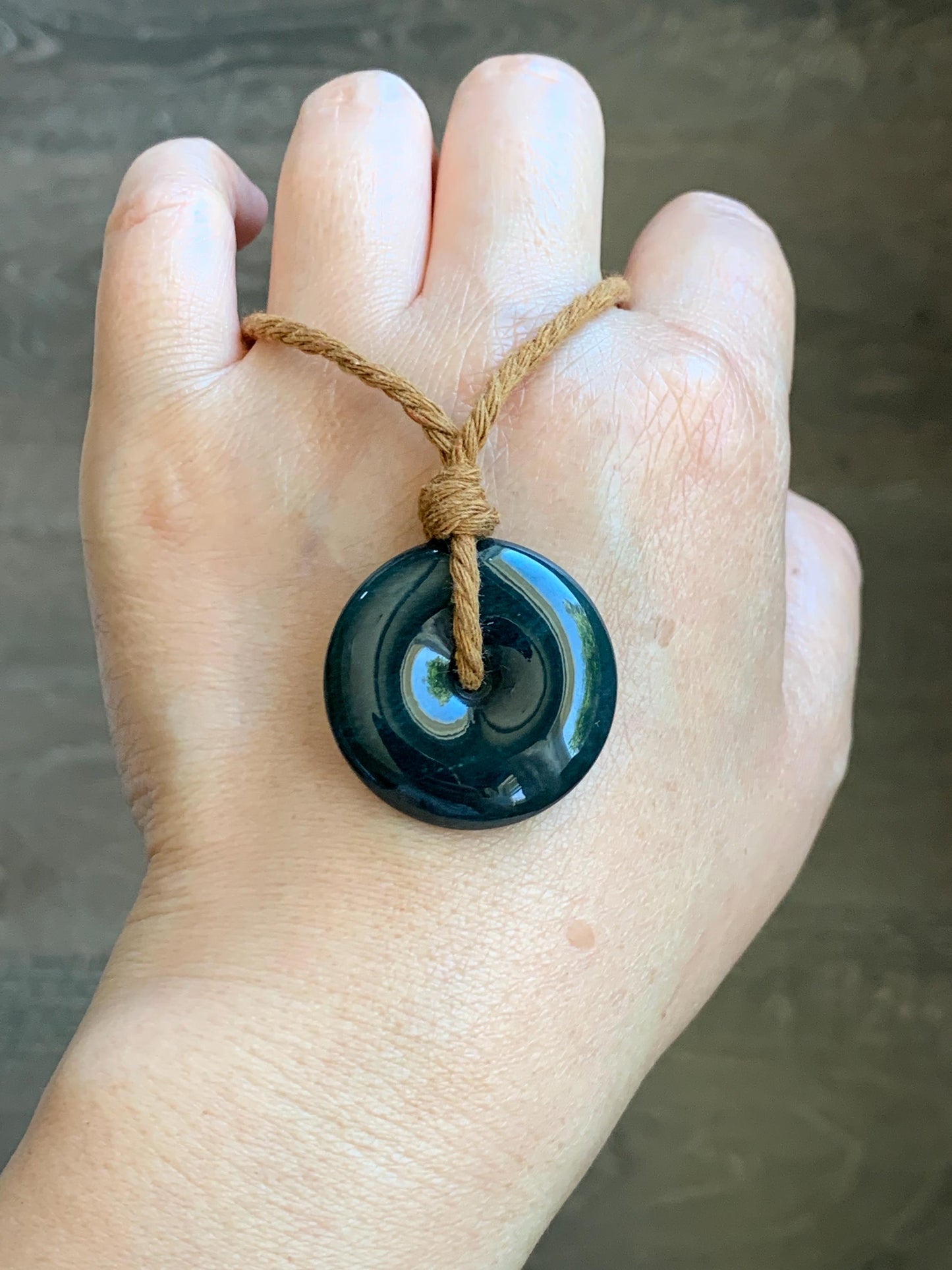 Natural Grade A Guatemalan Icy Translucent Deep Teal Blue Jade Jadeite Ping An Kou Donut Pendant Rope Necklace 26” 14g 天然冰胶危深老蓝水翡翠平安扣吊坠WOU-A