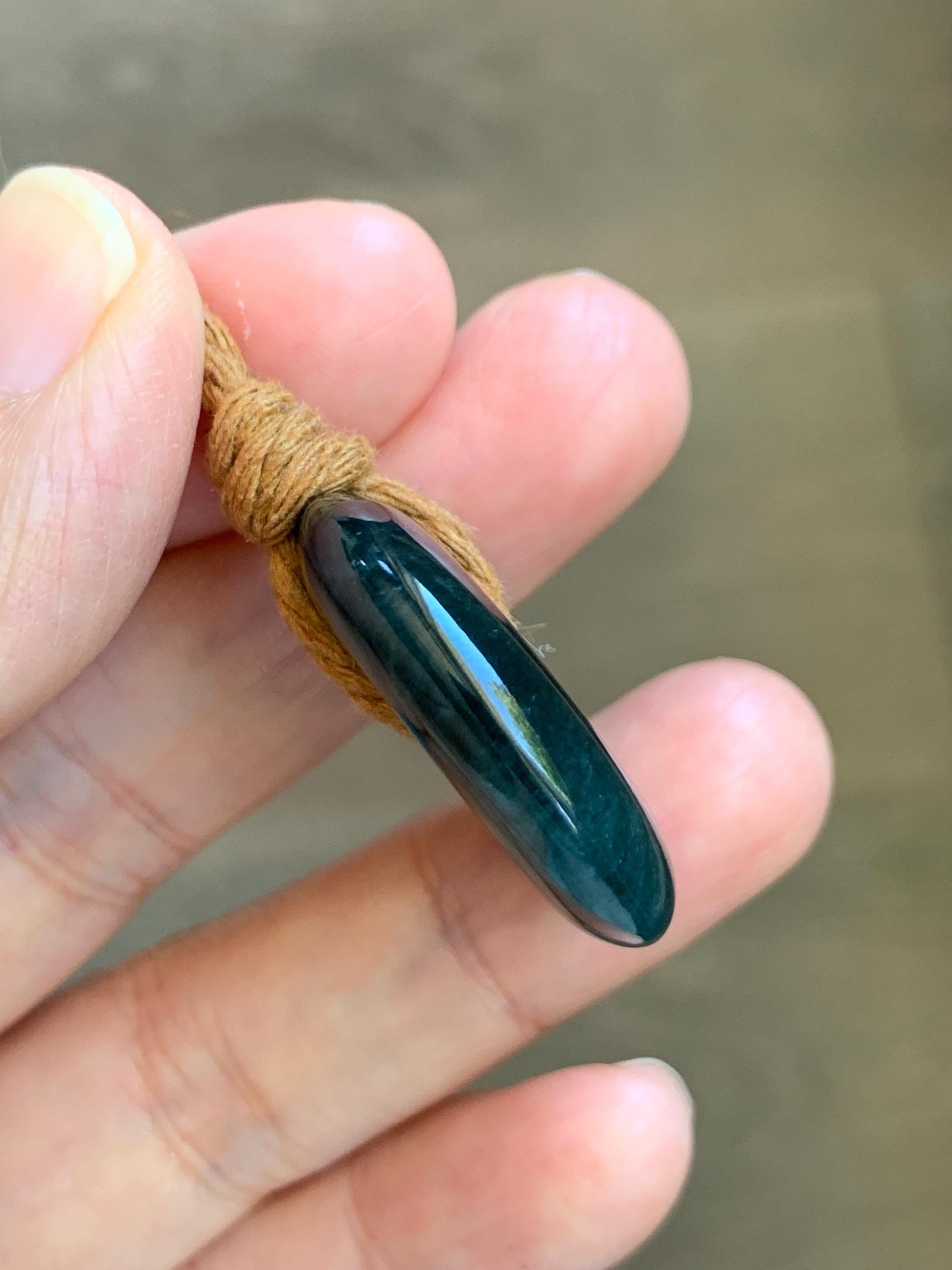 Natural Grade A Guatemalan Icy Translucent Deep Teal Blue Jade Jadeite Ping An Kou Donut Pendant Rope Necklace 26” 13g 天然冰胶危深老蓝水翡翠平安扣吊坠WOU-B